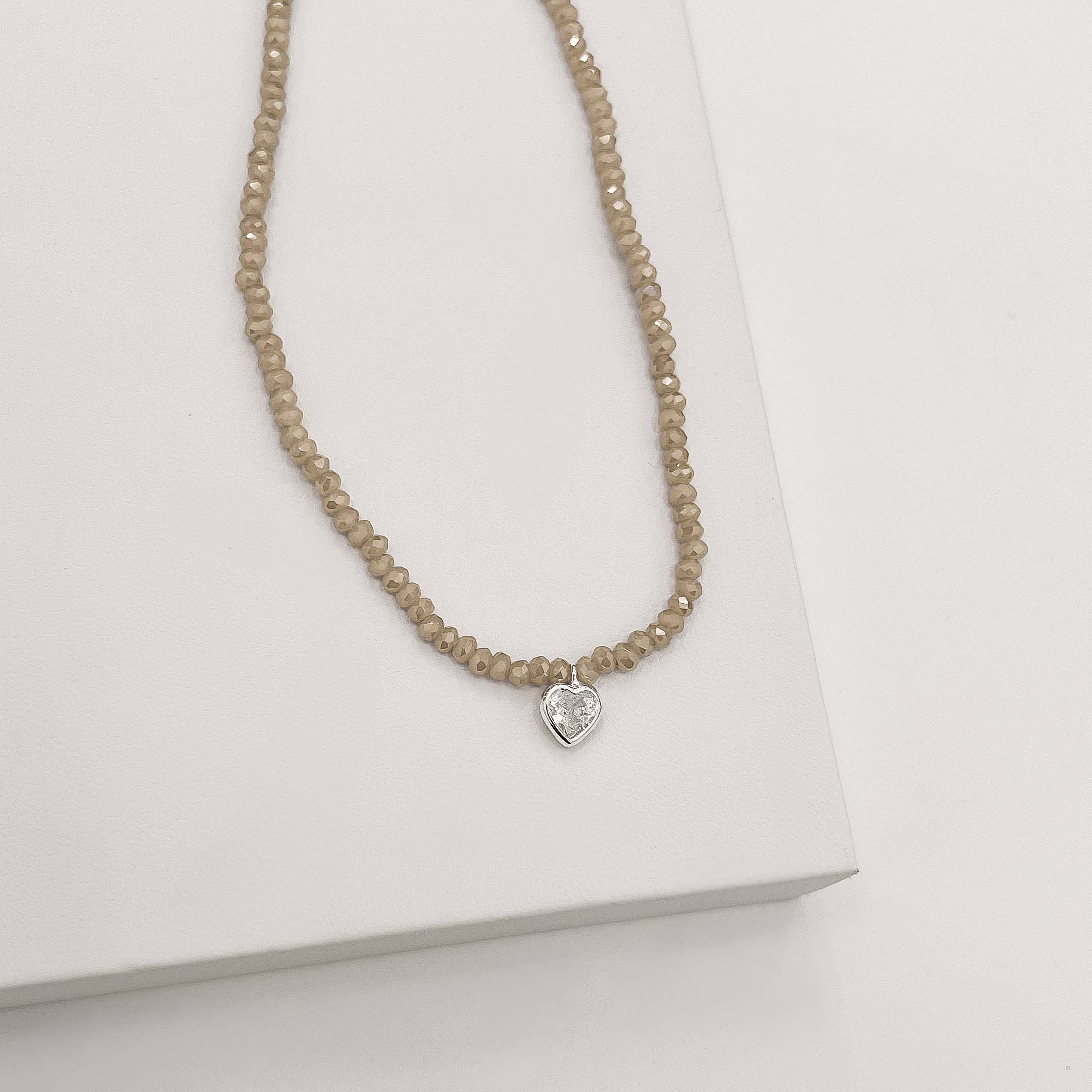 Choker cristal perolado champanhe 3mm pingente zircônia coração cristal 6mm 40+5cm