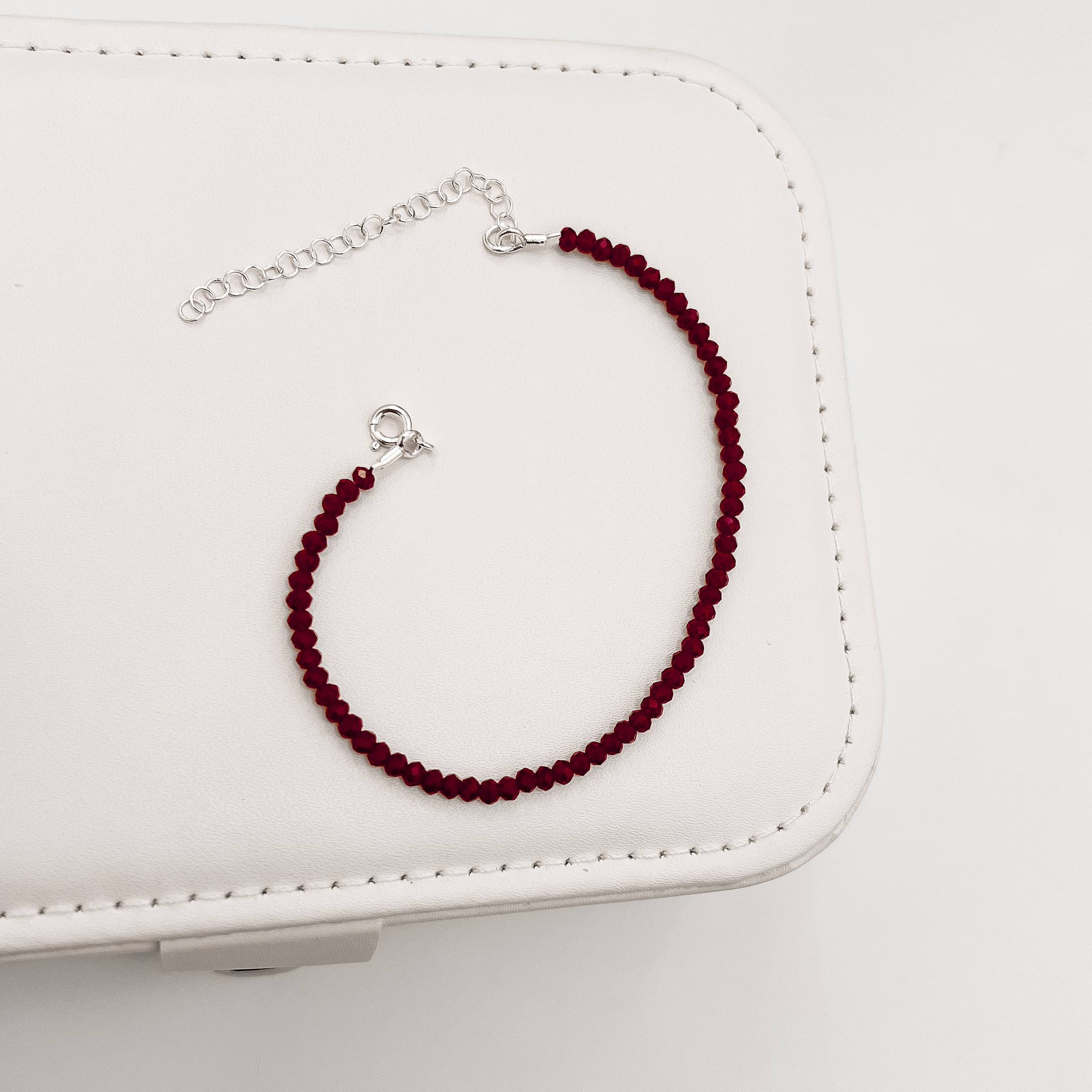 Pulseira cristal marsala 3mm 16cm com alongadora