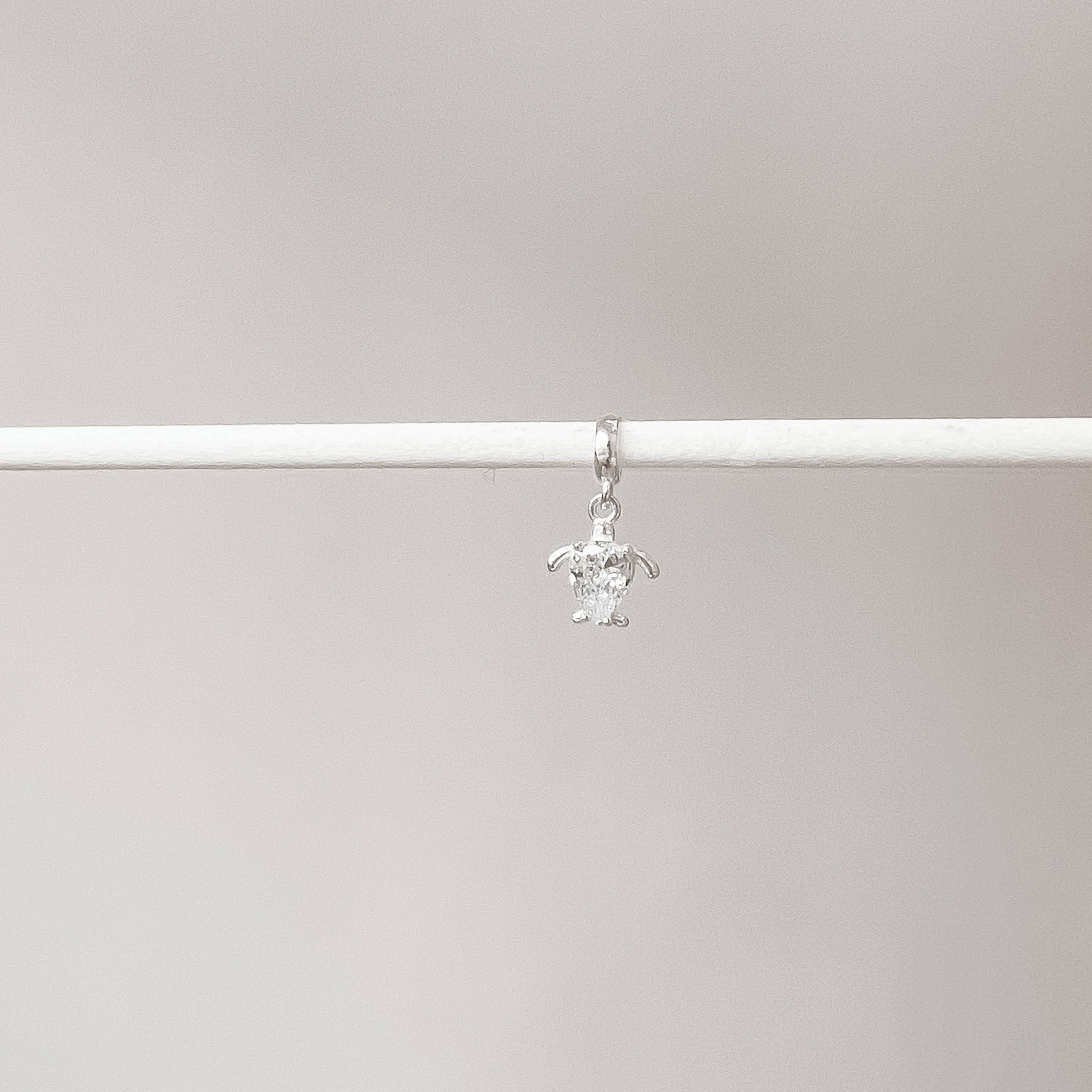 Berloque pingente tartaruga com zircônia gota 9mm