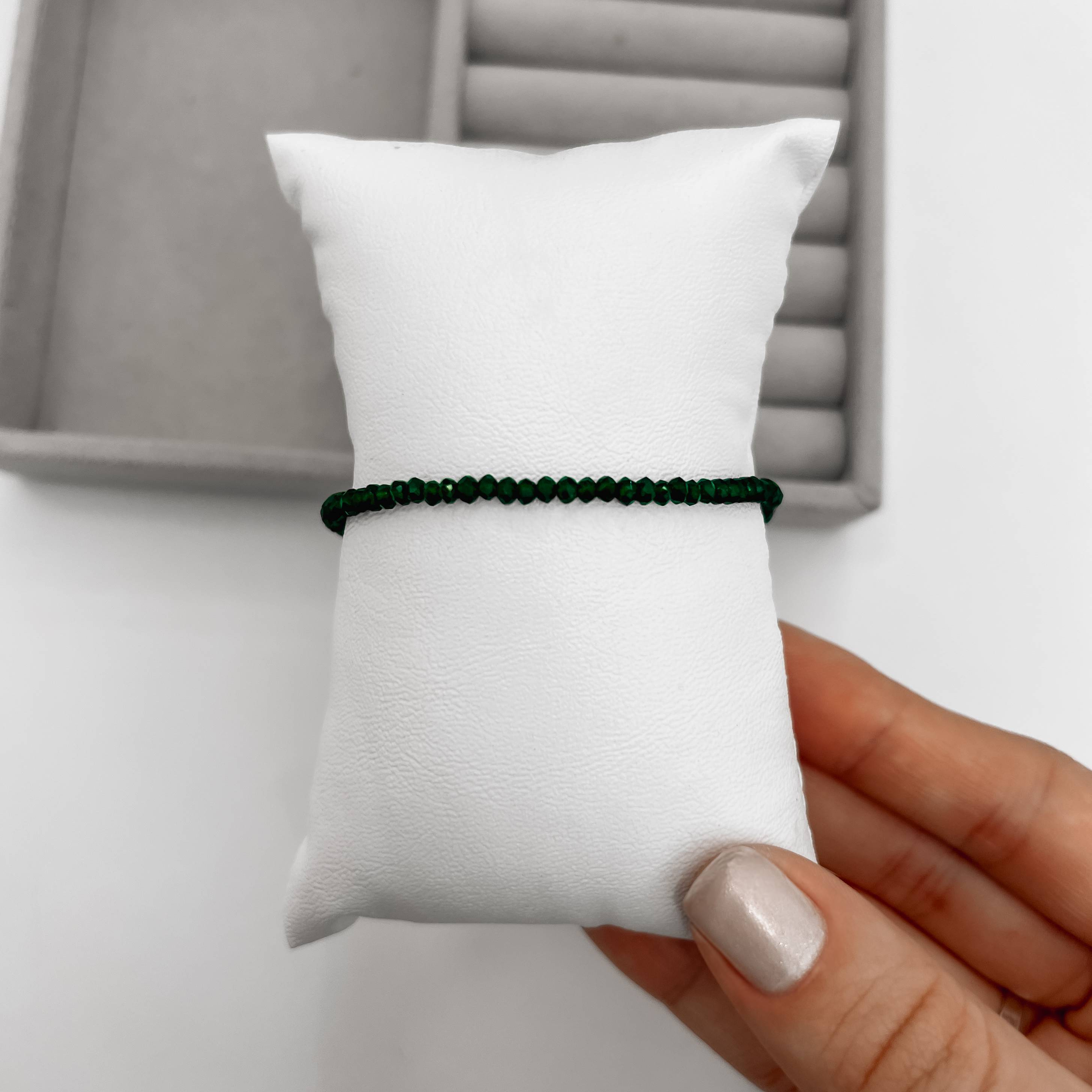 Pulseira cristal verde escuro 3mm 16cm com alongadora