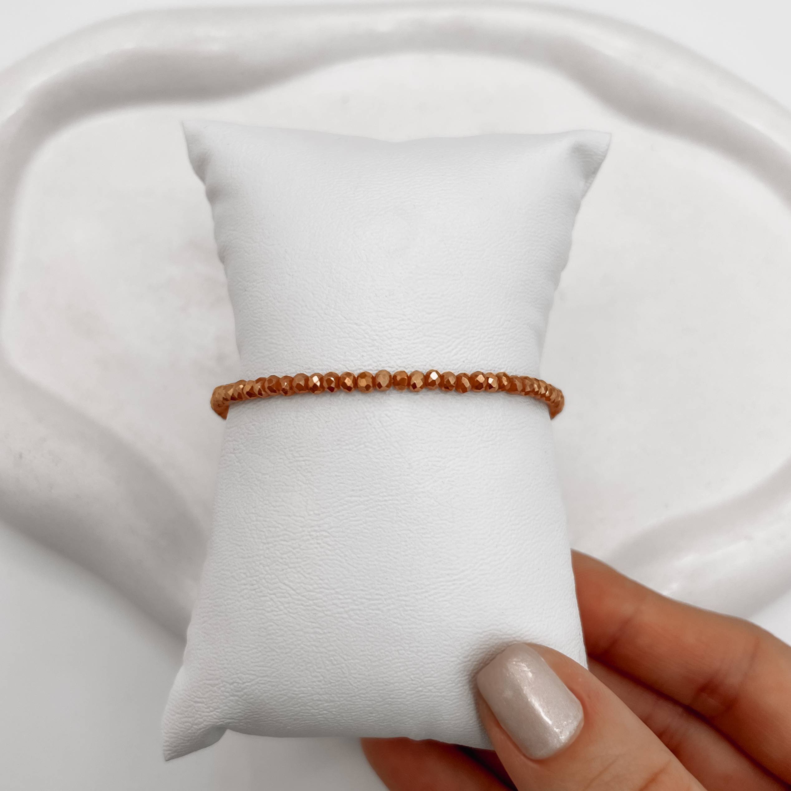 Pulseira cristal terracota 3mm 16cm com alongadora