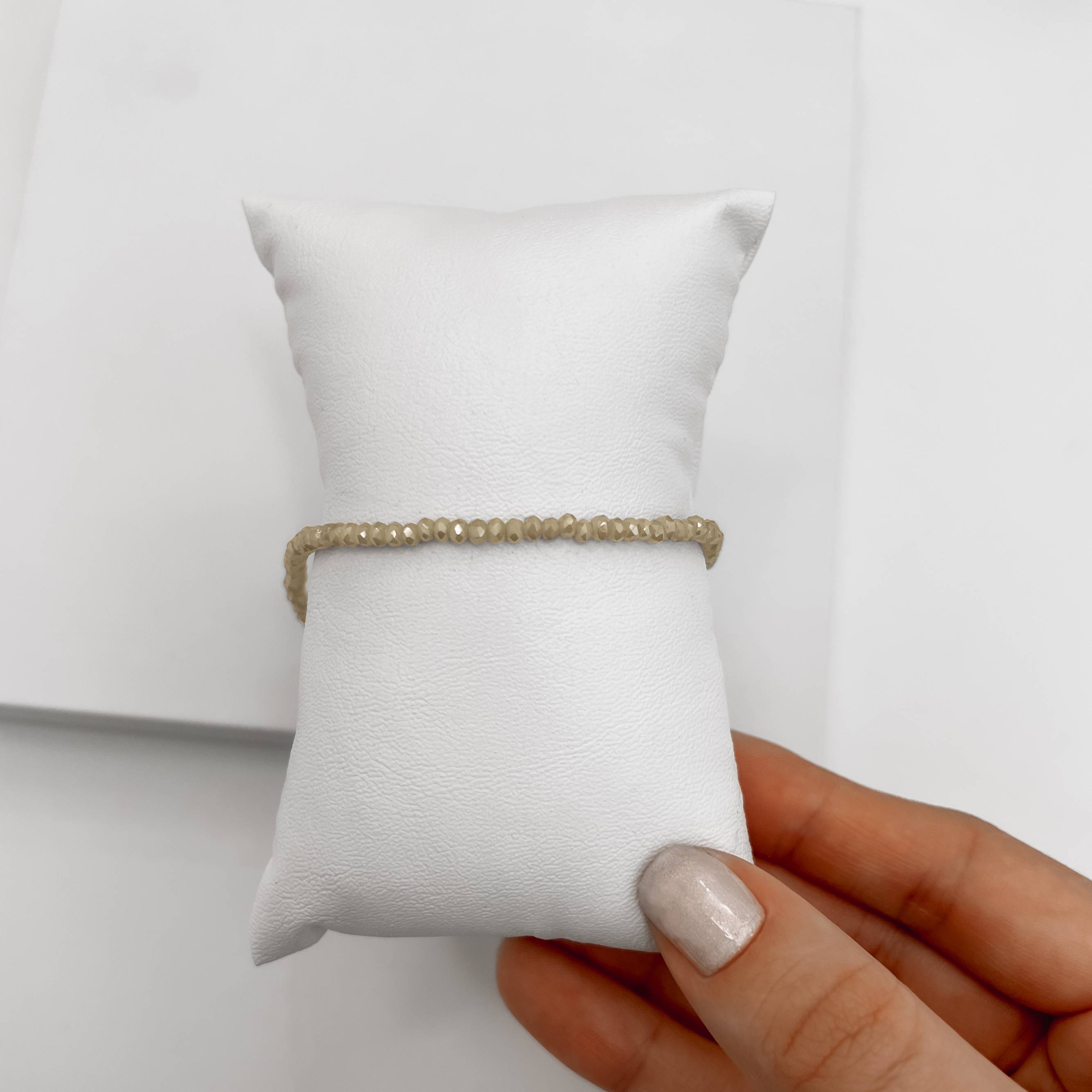 Pulseira cristal perolado champanhe 3mm 16cm com alongadora