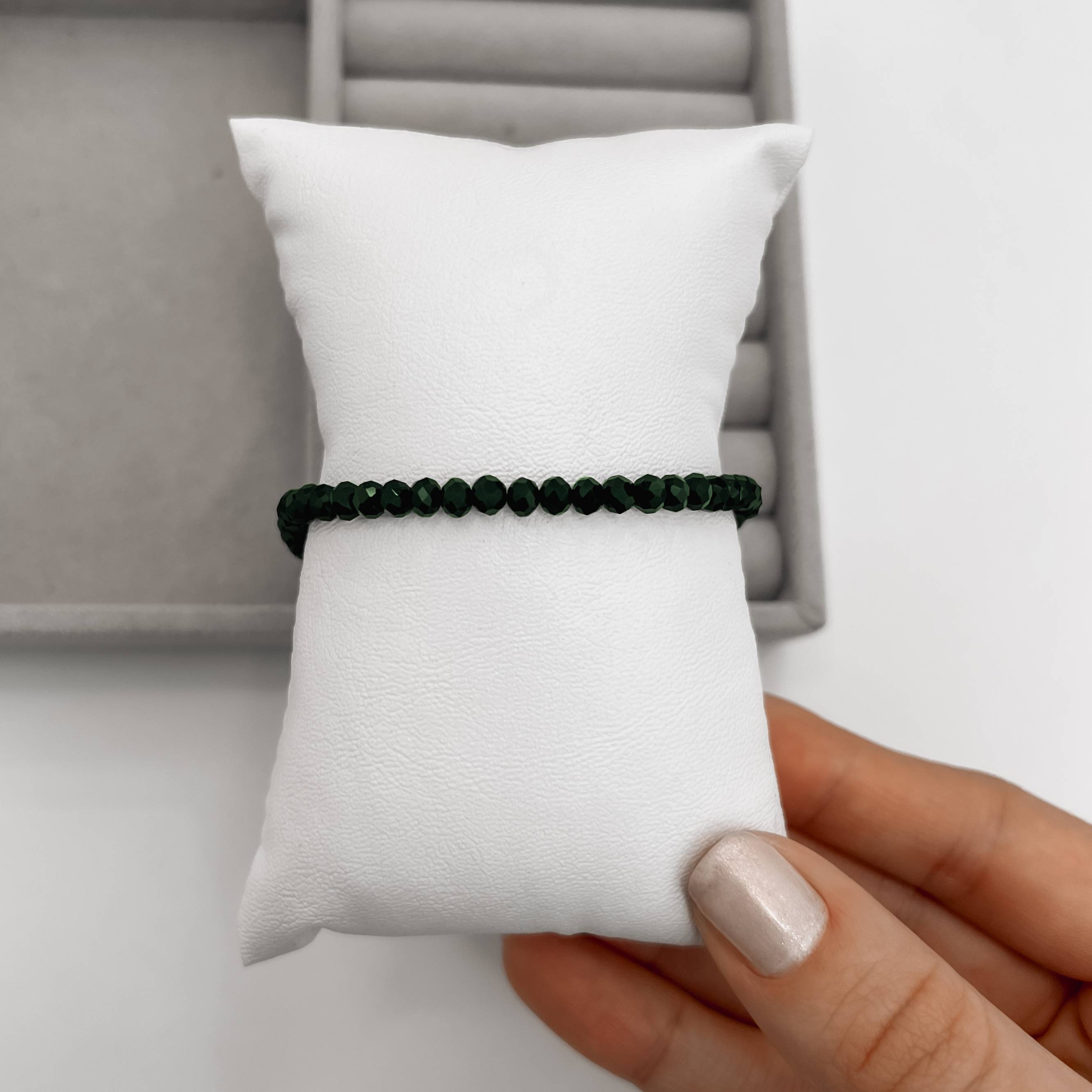 Imagem Secundária Pulseira cristal verde escuro 4mm 16cm com alongadora