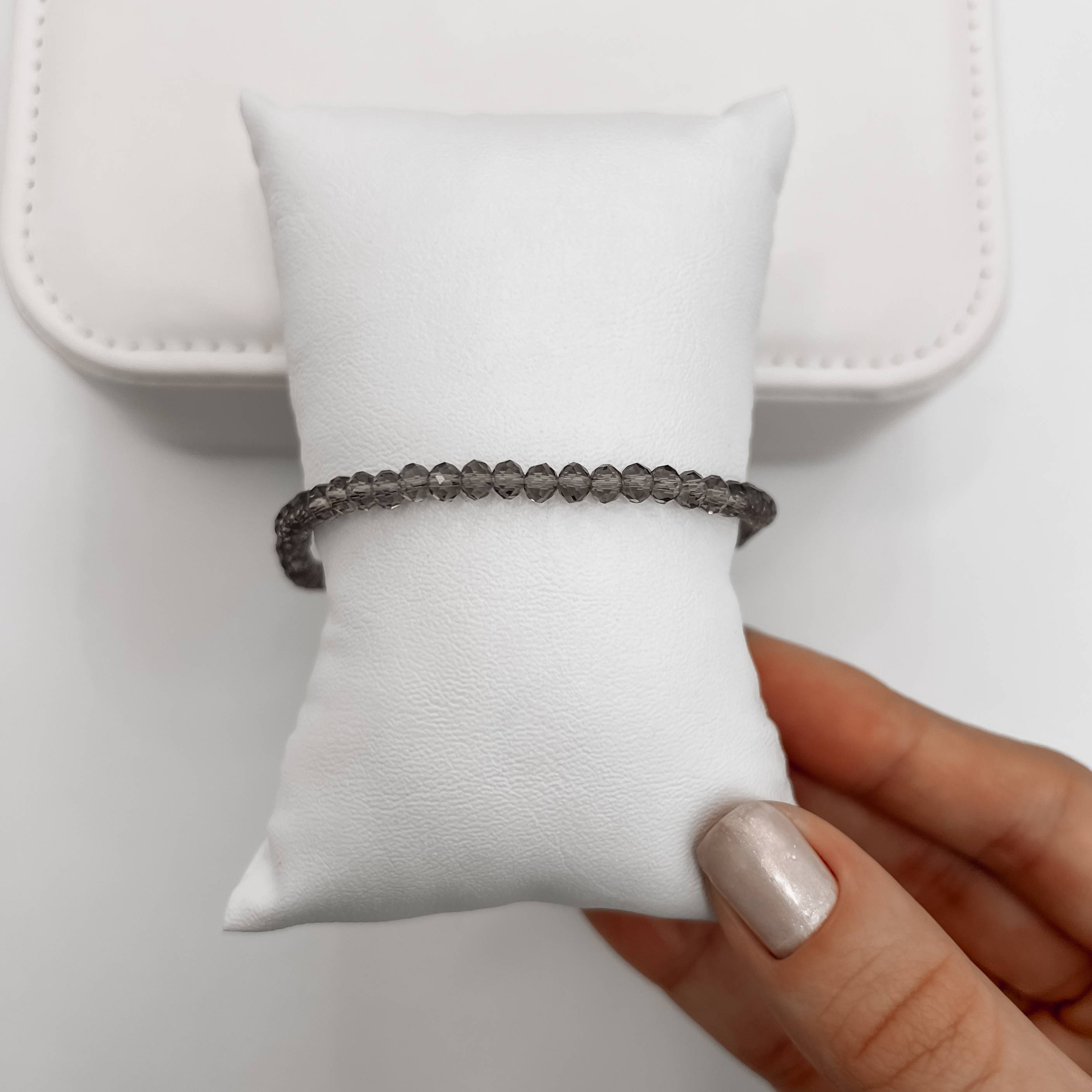 Imagem Secundária Pulseira cristal fumê transparente 4mm 16cm com alongadora