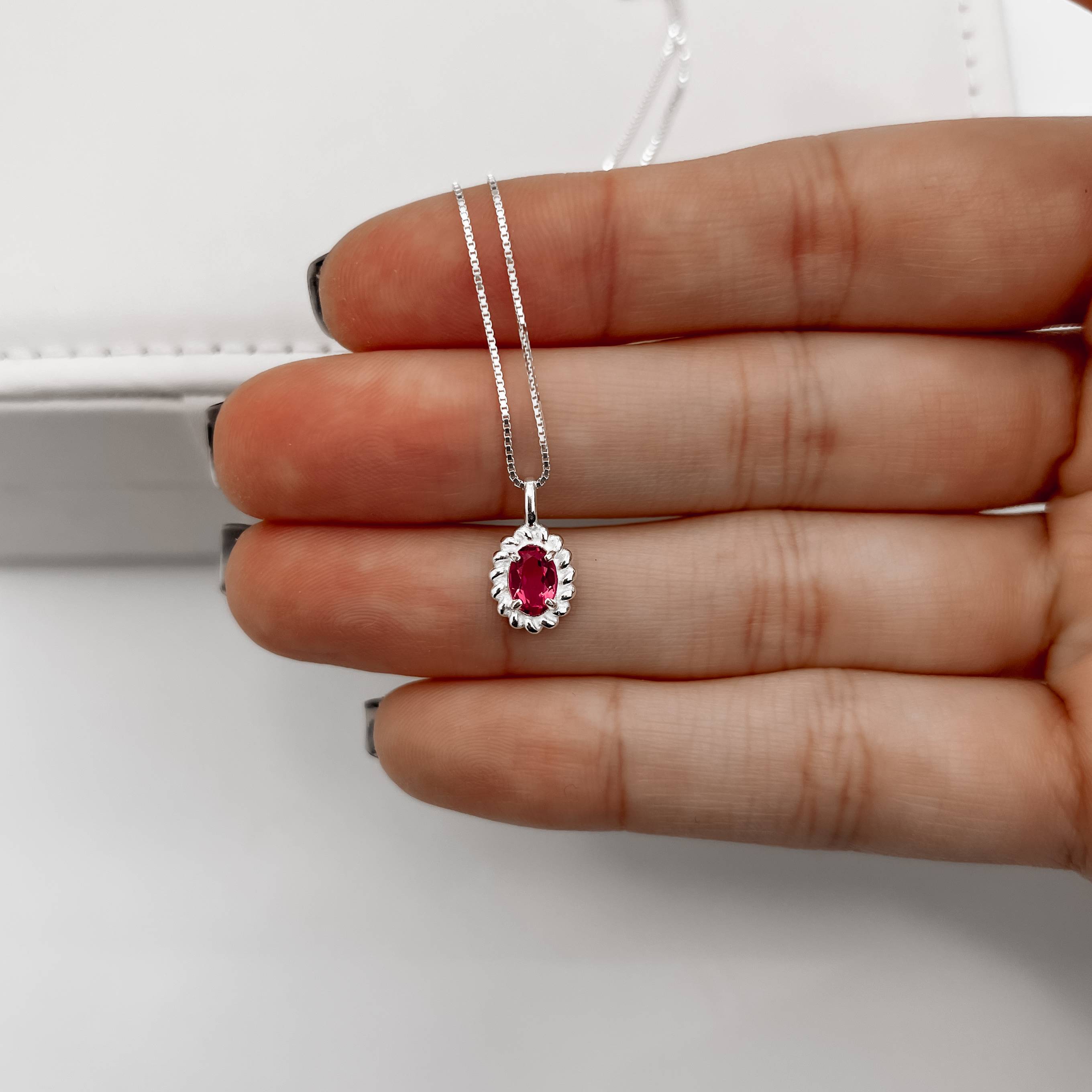 Imagem Secundária Colar pingente zircônia oval cereja detalhe torcido 10mm 45cm