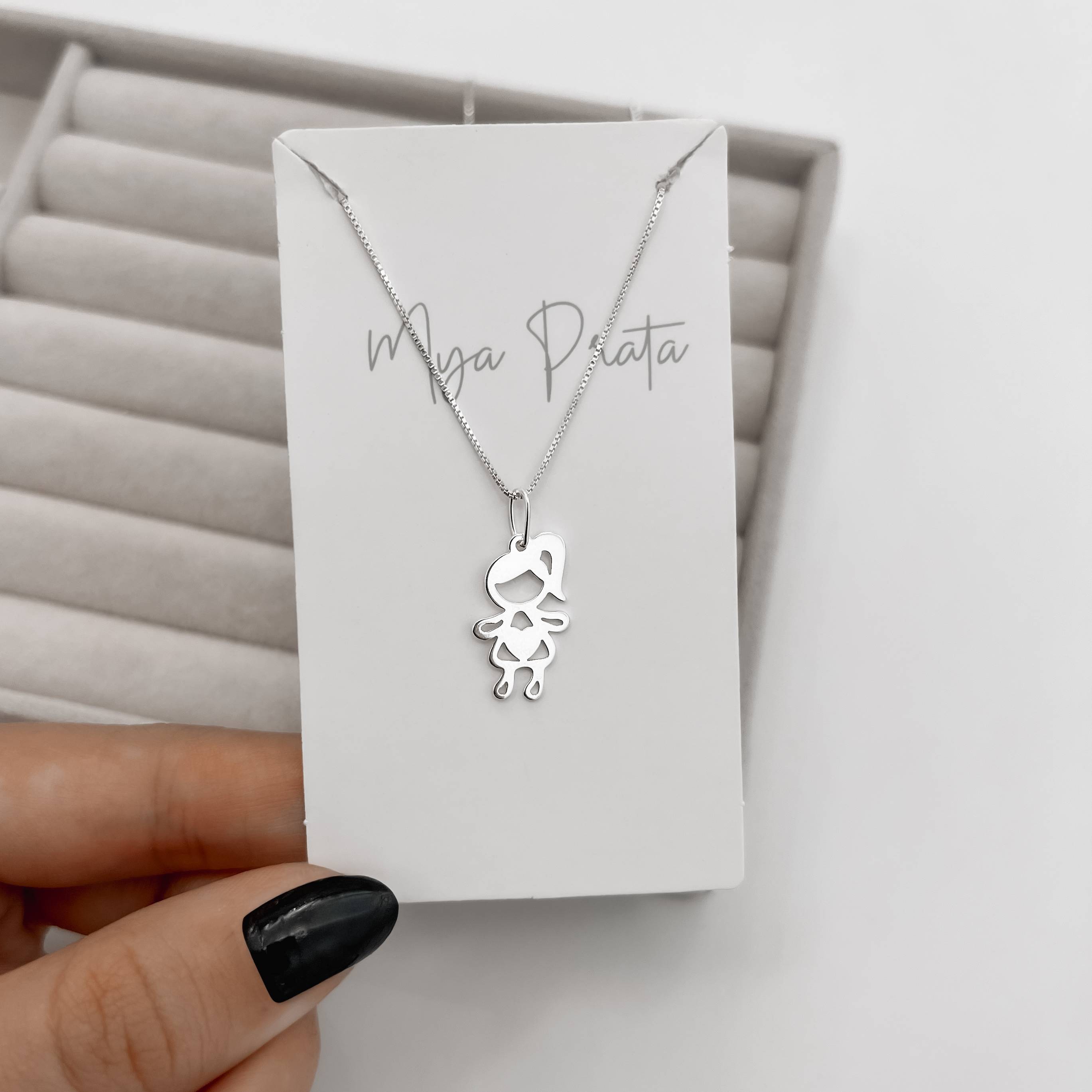 Colar pingente menina 19mm 45cm