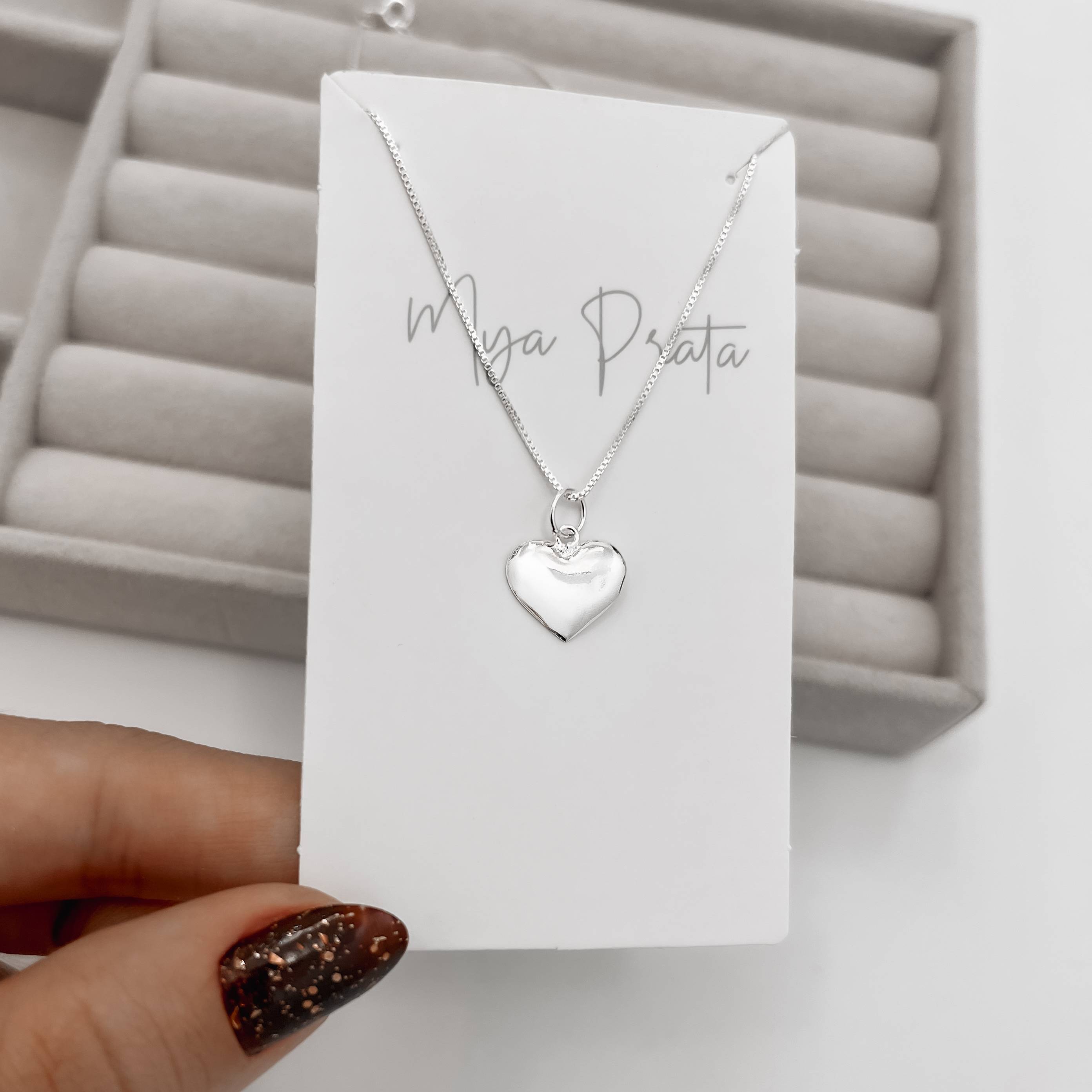 Imagem Secundária Colar pingente coração liso 12mm 40cm