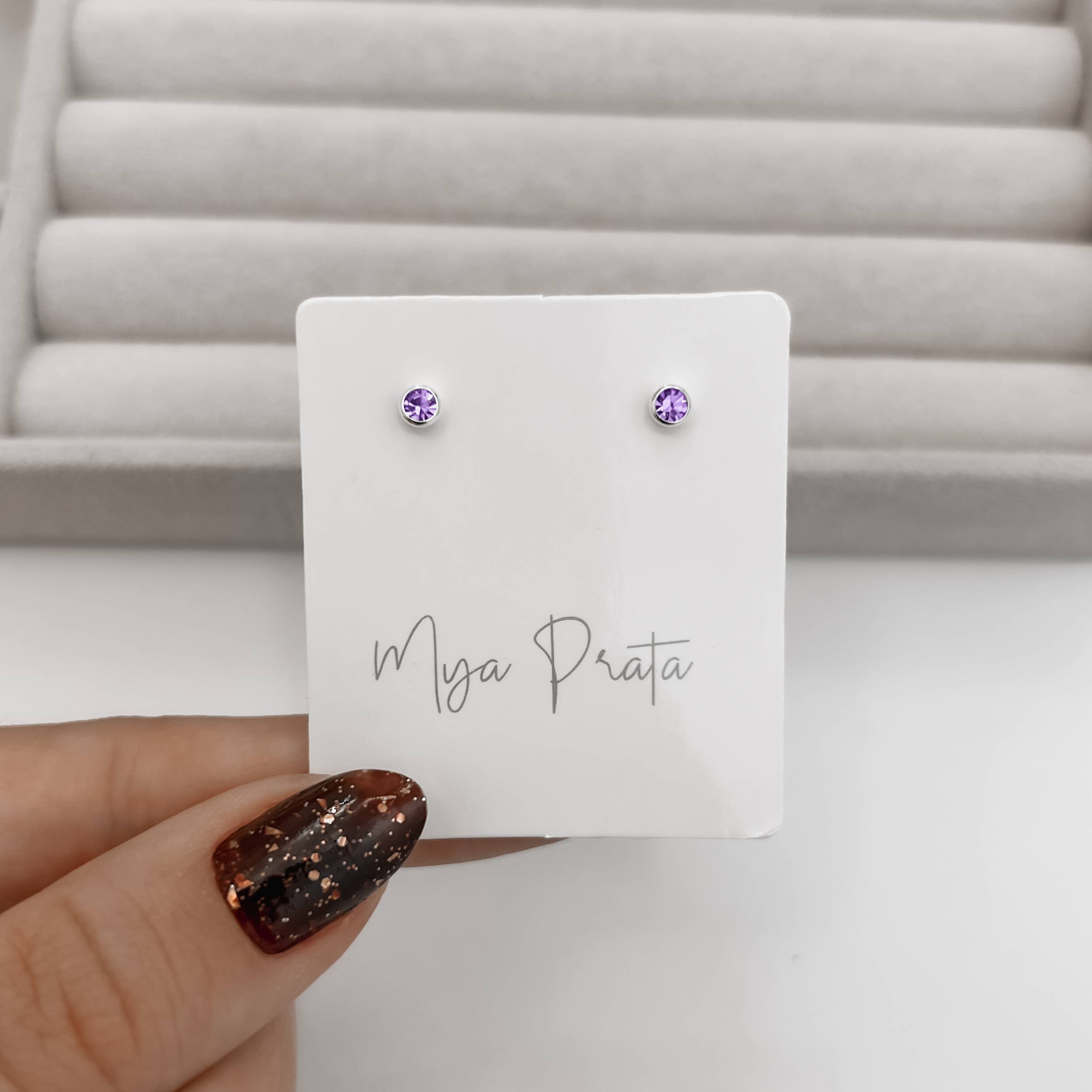 Imagem Secundária Brinco infantil zircônia 3mm lilás tarraxa baby - CI