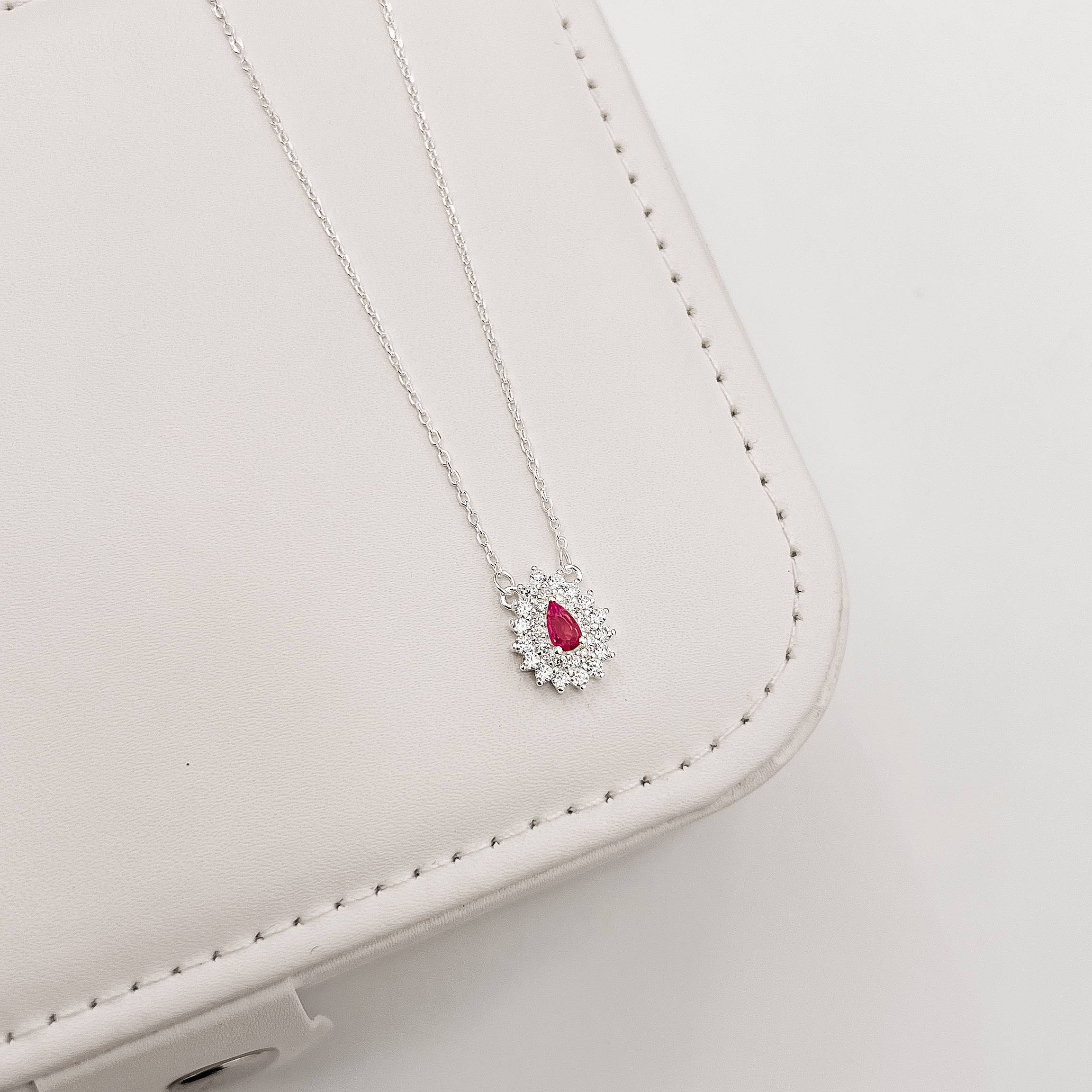 Colar entremeio zircônia gota rosa com cravejado 13mm 40+5cm