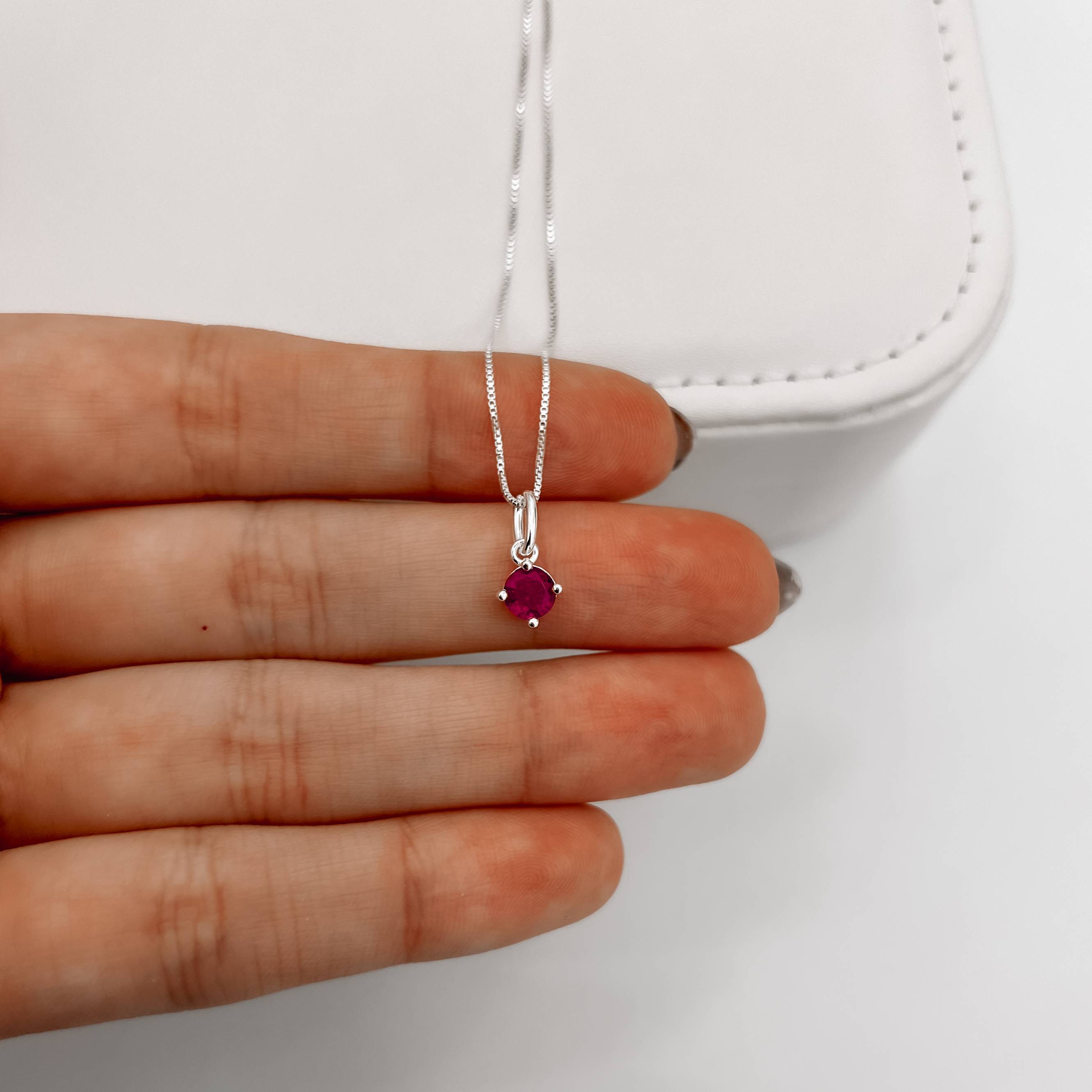 Imagem Secundária Colar pingente zircônia redonda cereja 5mm 40cm