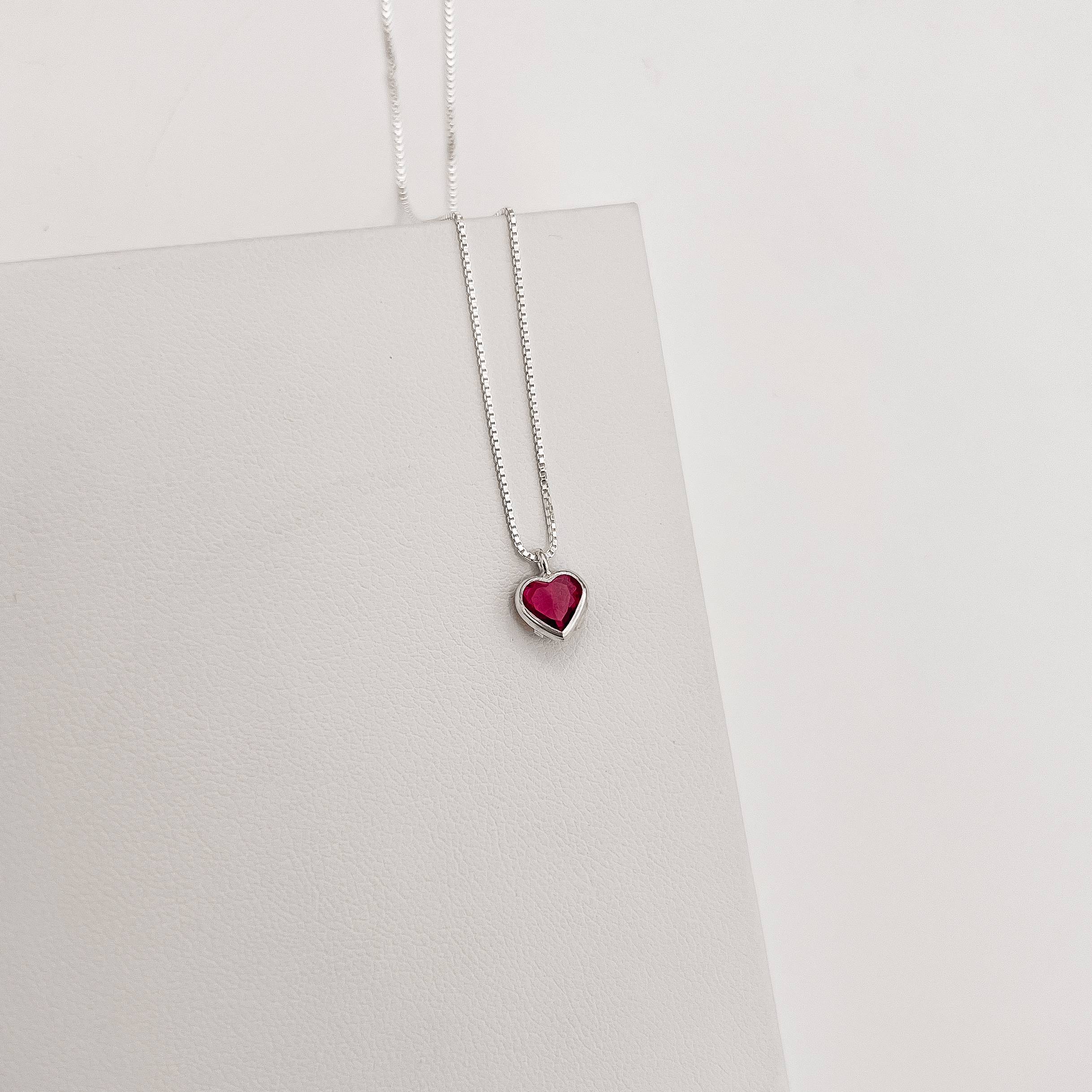 Imagem Colar zircônia coração cereja embutida 6mm 40cm