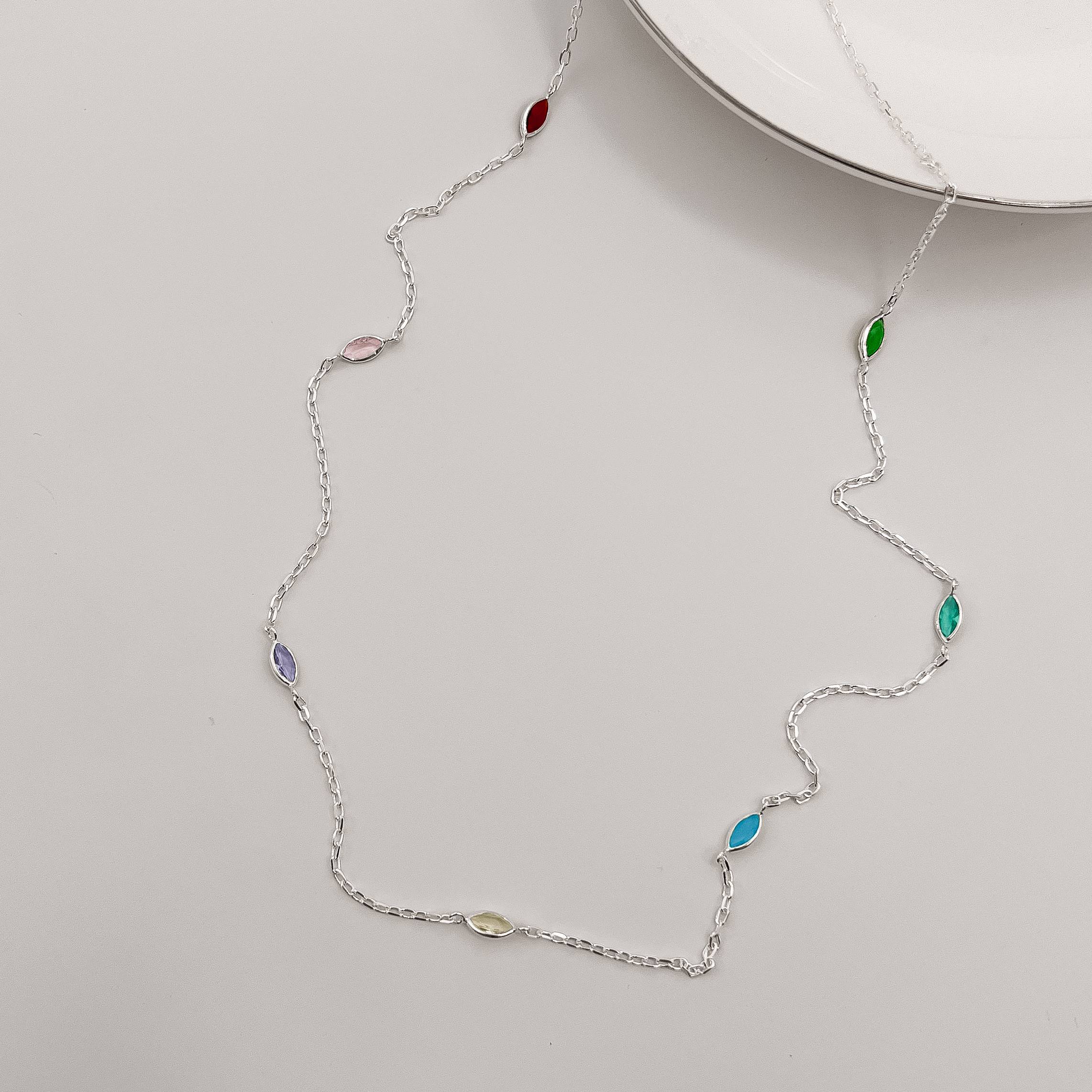 Imagem Secundária Colar entremeios zircônias navetes coloridas 6mm corrente cartier 45cm