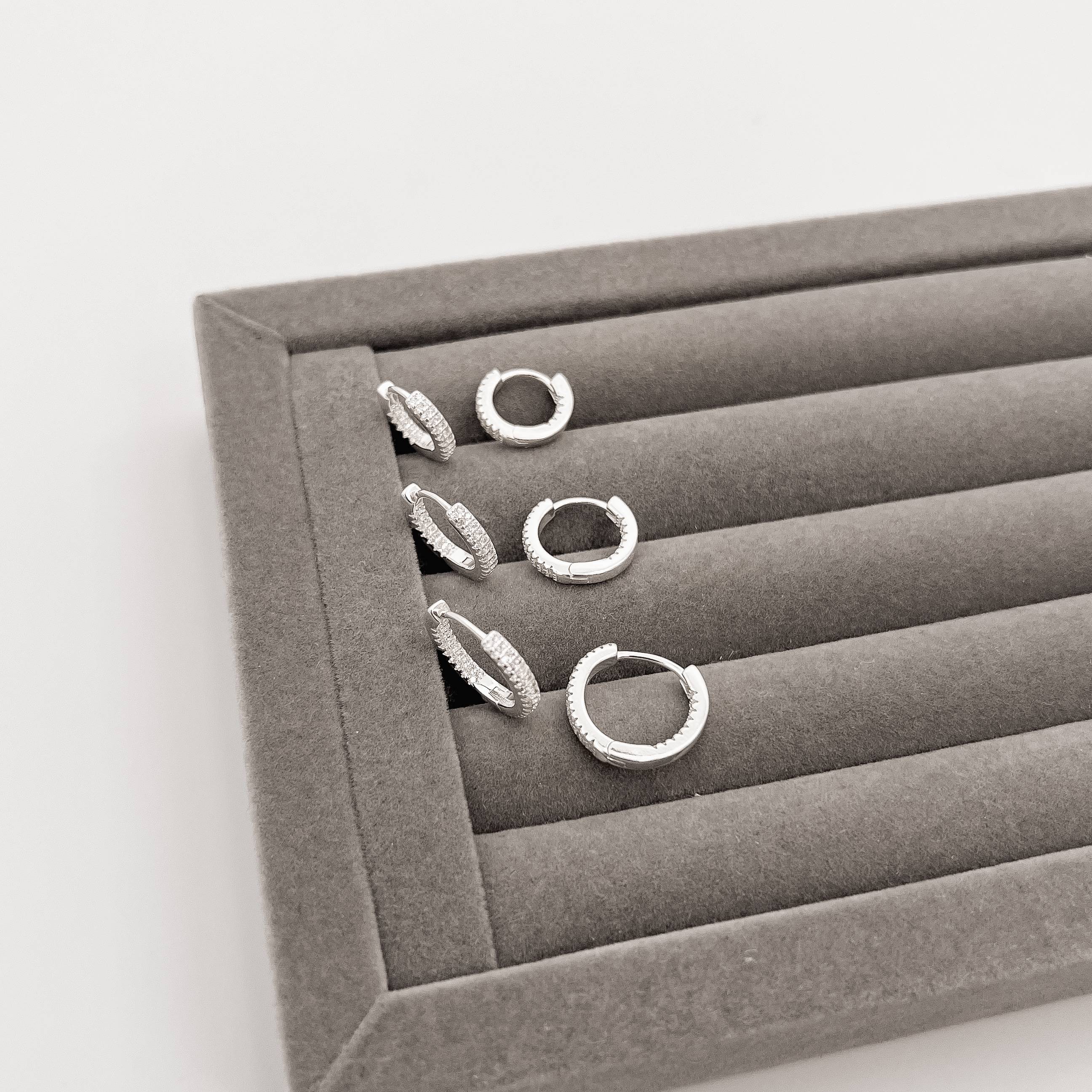 Trio argolas click 11, 13 e 15mm frente e interior cravejado duplo