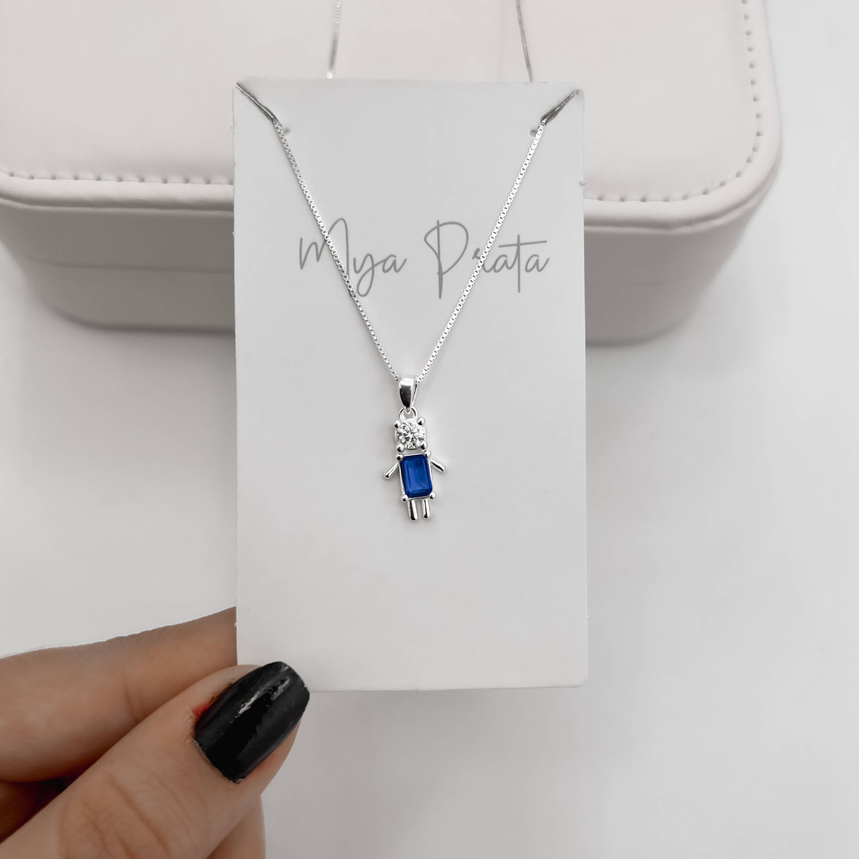 Imagem Colar pingente menino zircônia azul marinho 15mm 45cm