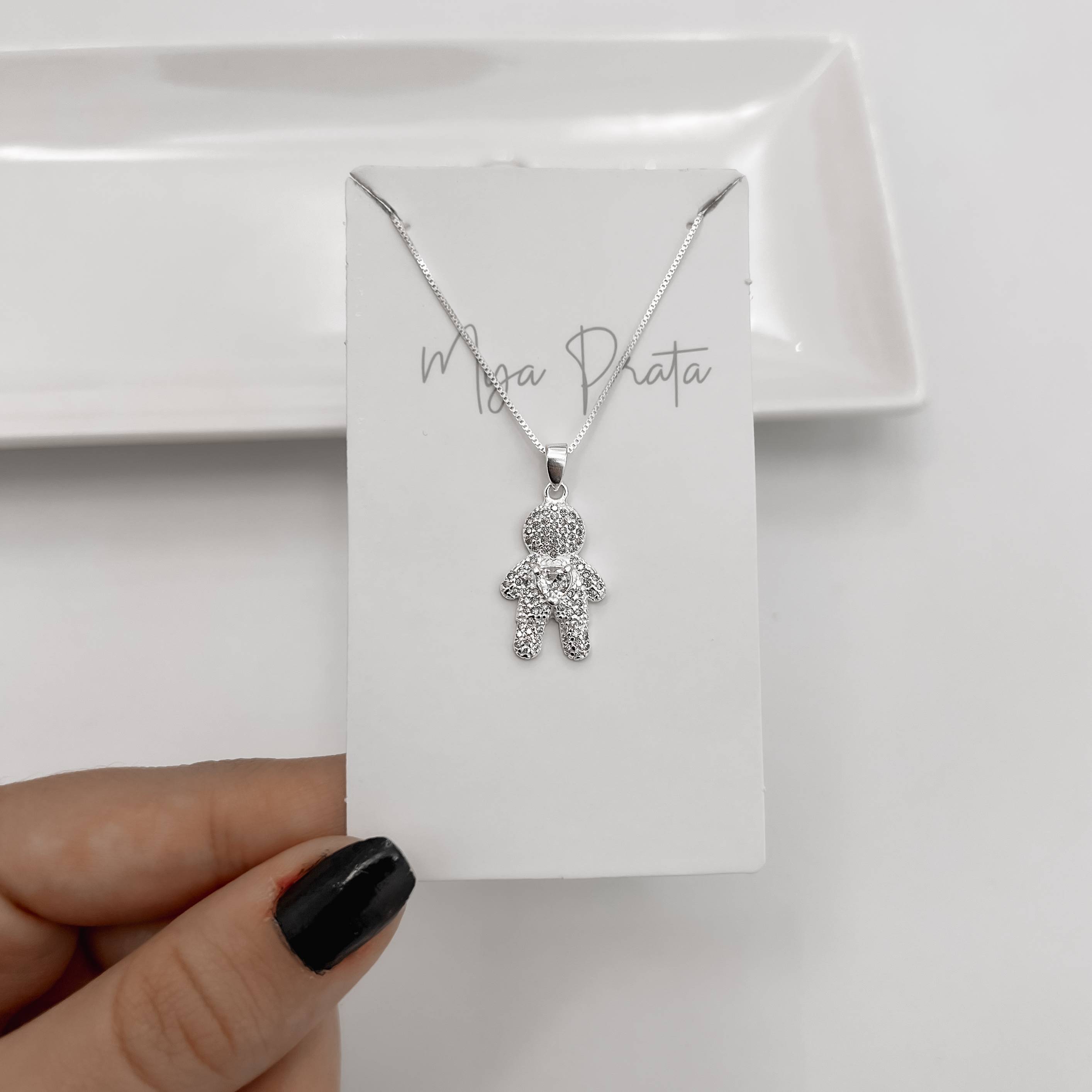 Imagem Secundária Colar pingente menino todo cravejado 19mm 45cm