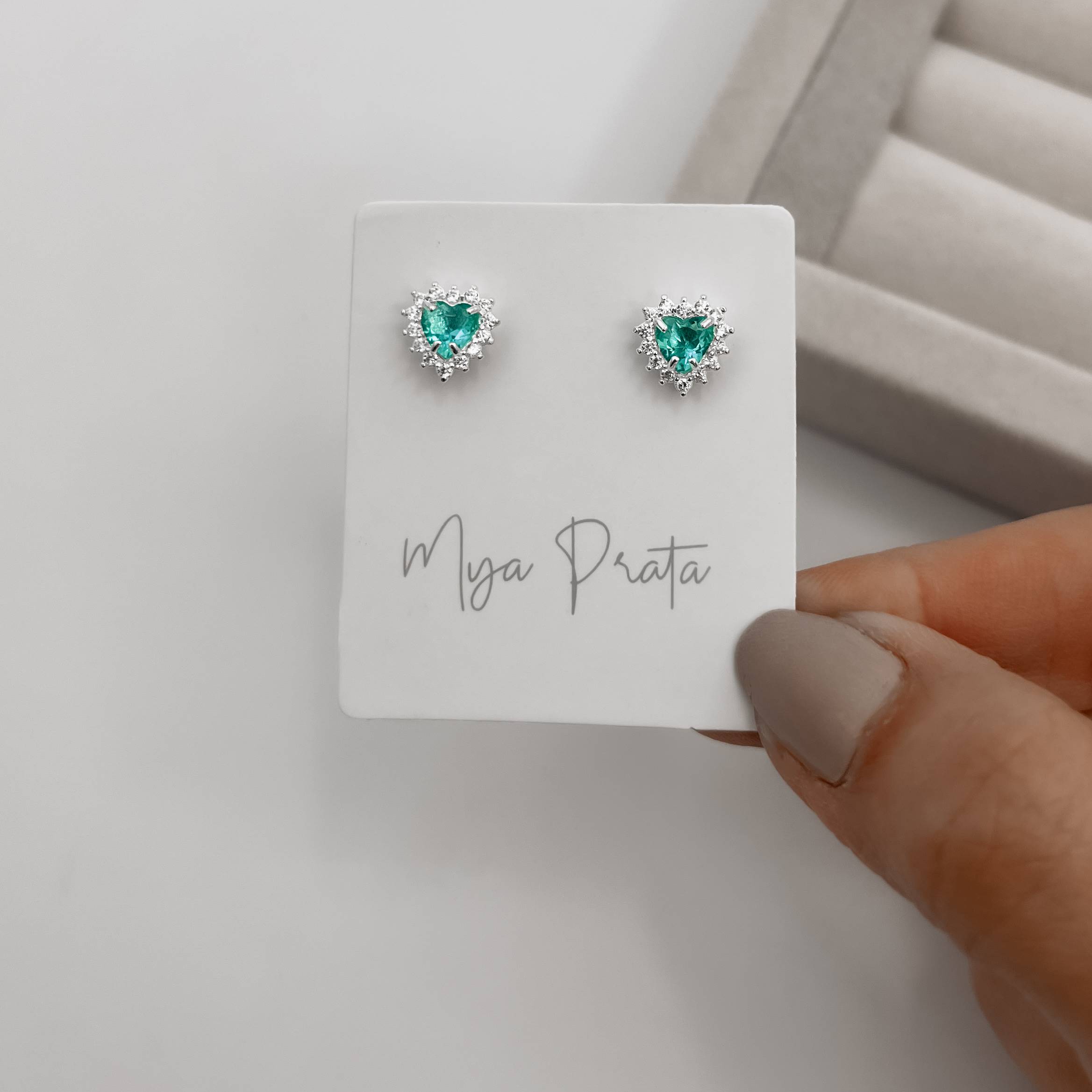 Imagem Brinco zircônia coração acqua com cravejado 9mm