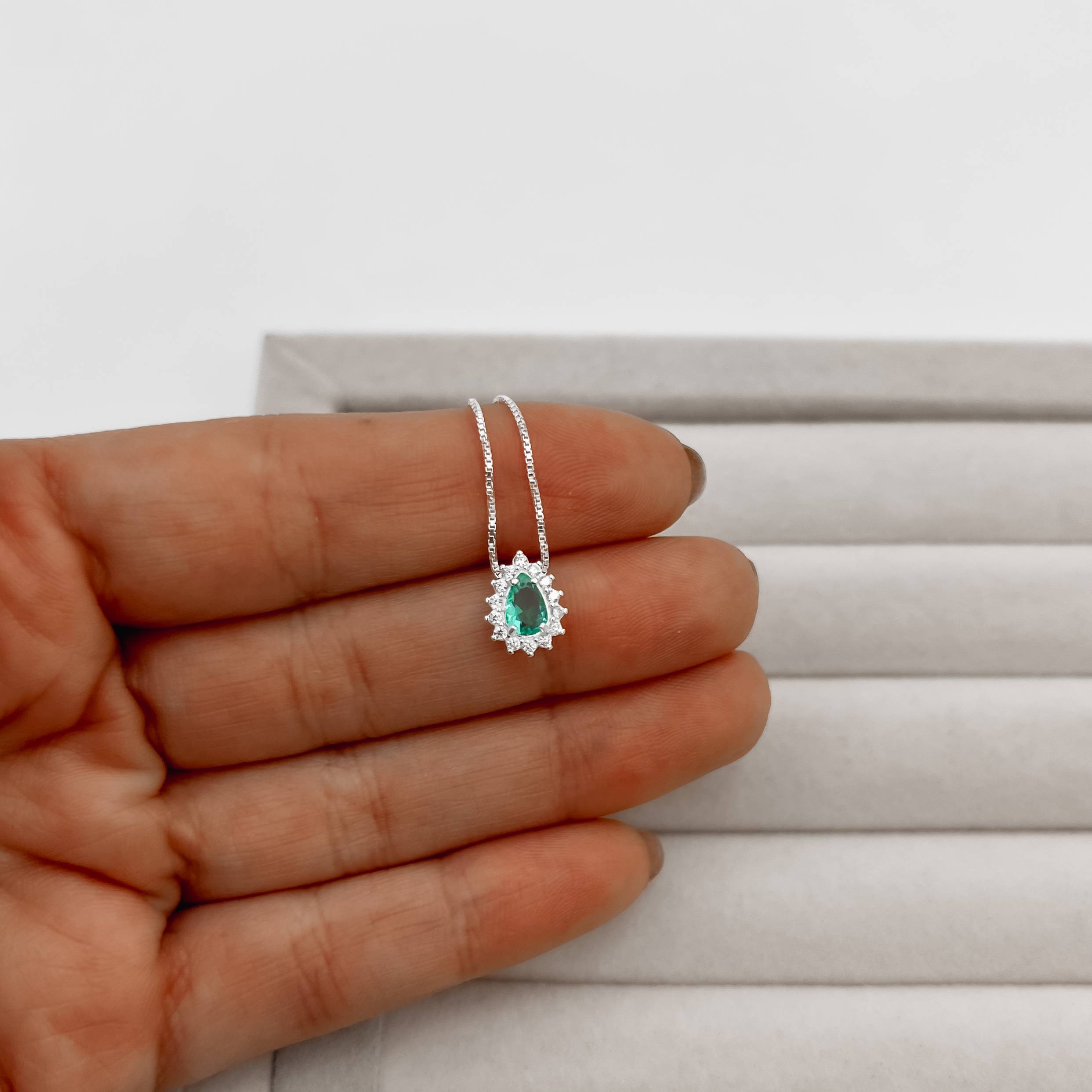 Colar zircônia gota acqua com cravejado 10mm 45cm