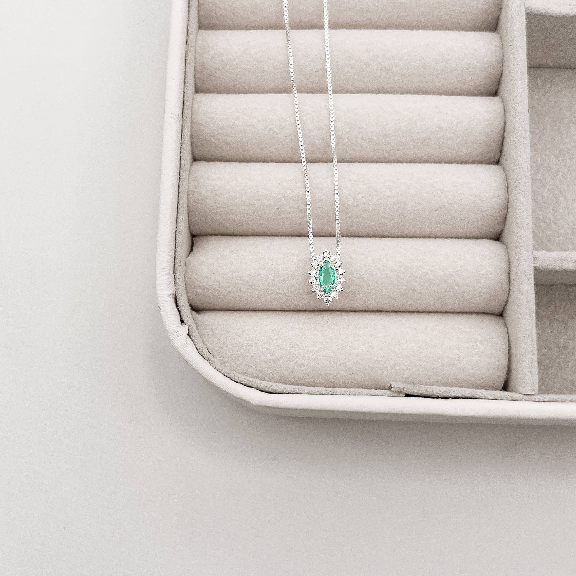 Colar zircônia navete turmalina com cravejado 10mm 45cm