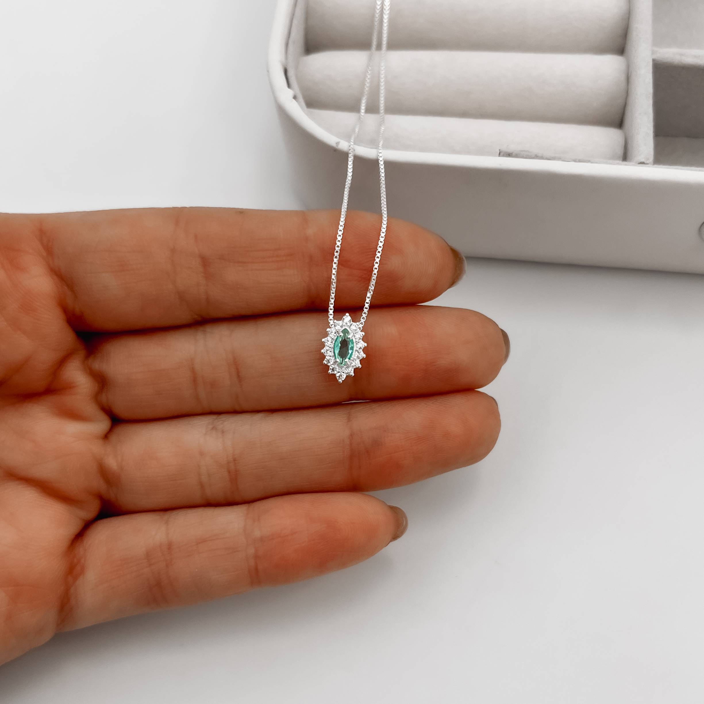 Imagem Secundária Colar zircônia navete turmalina com cravejado 10mm 45cm