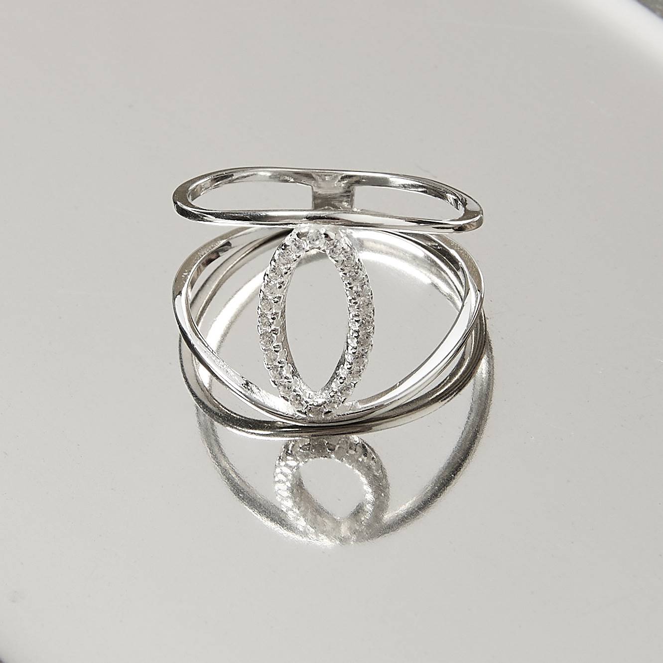 Anel largo 2 fios navete vazado cravejado