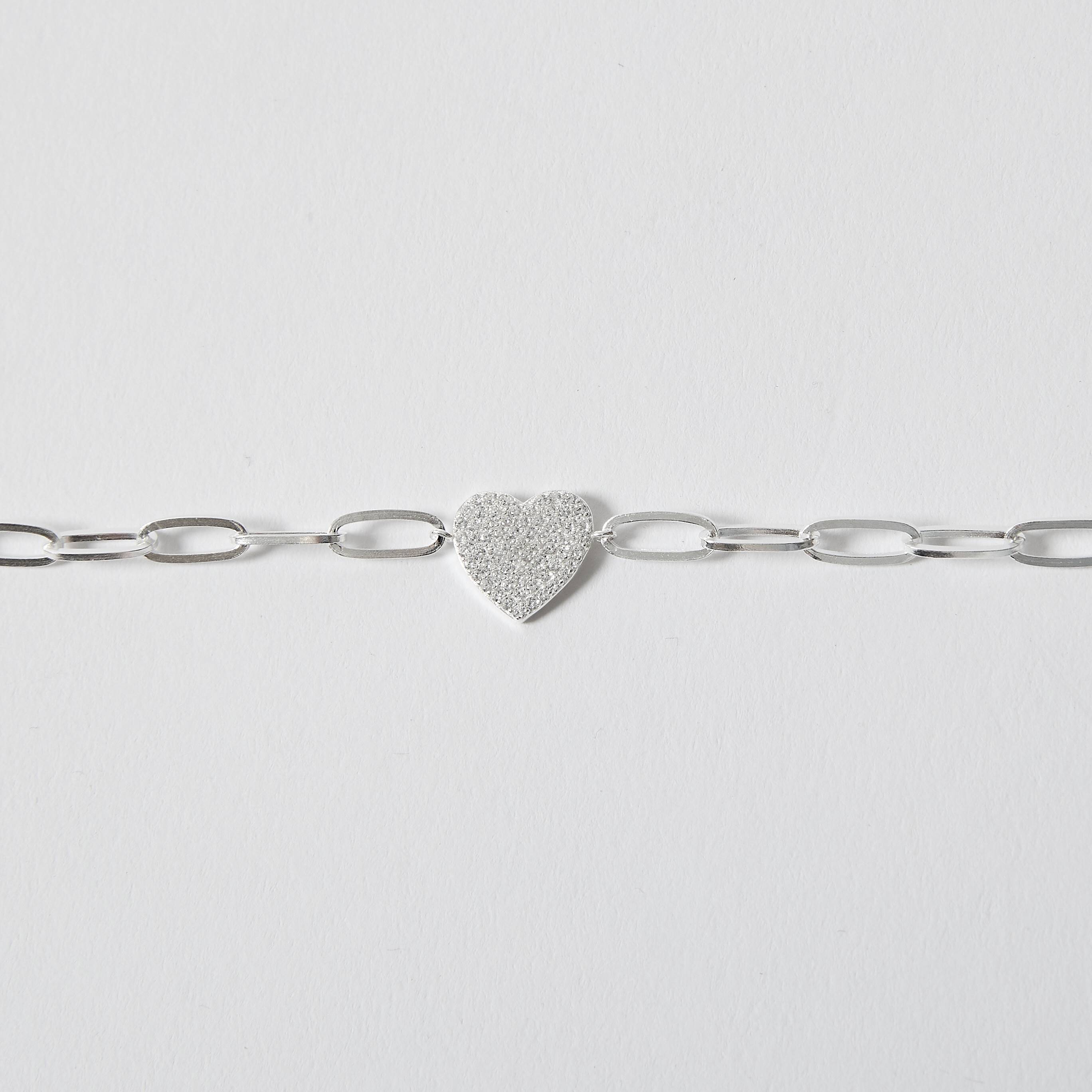 Imagem Secundária Pulseira entremeio coração cravejado 12mm corrente cartier 16+5cm