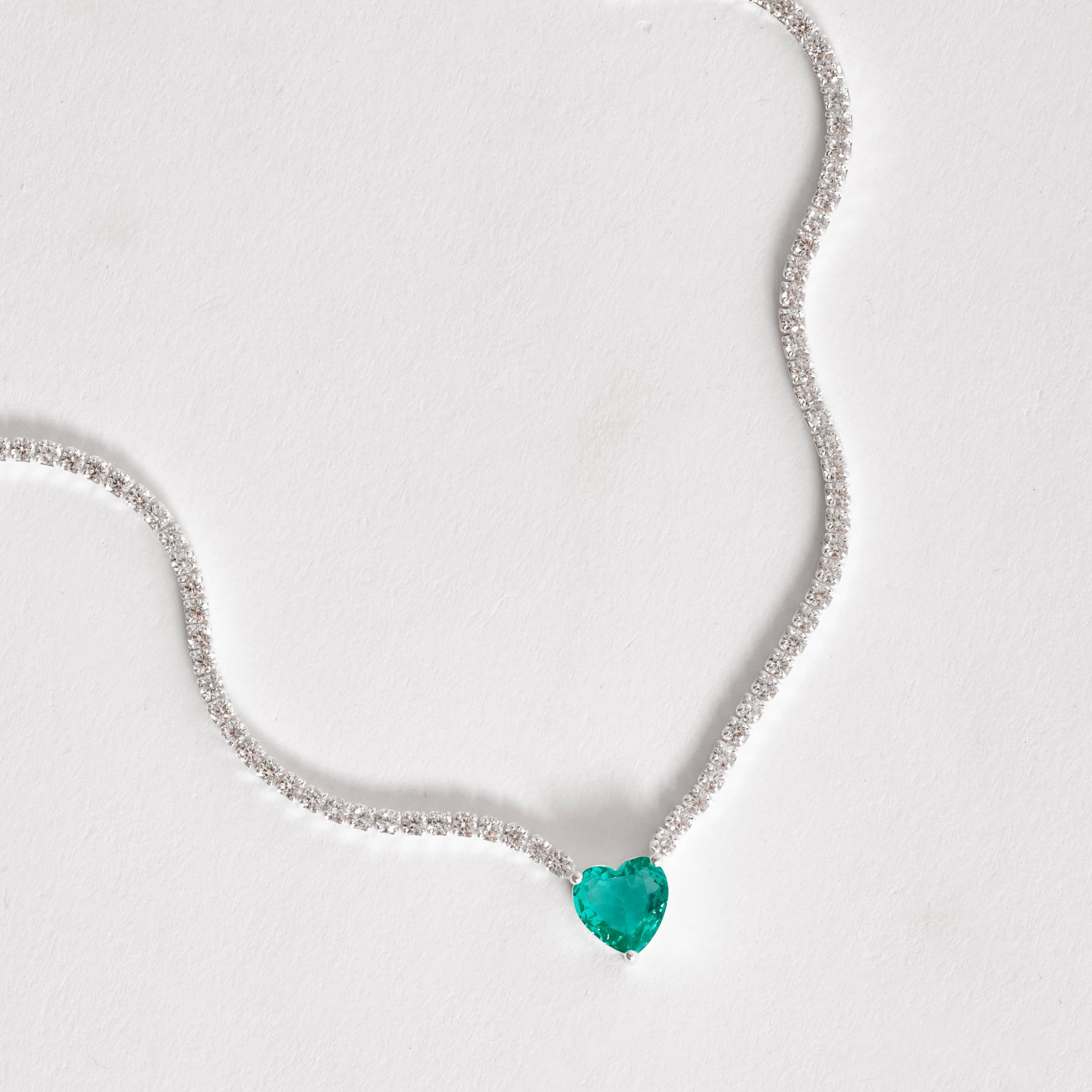 Imagem Colar Riviera 2.1 com zircônia coração acqua 9mm 40+5cm