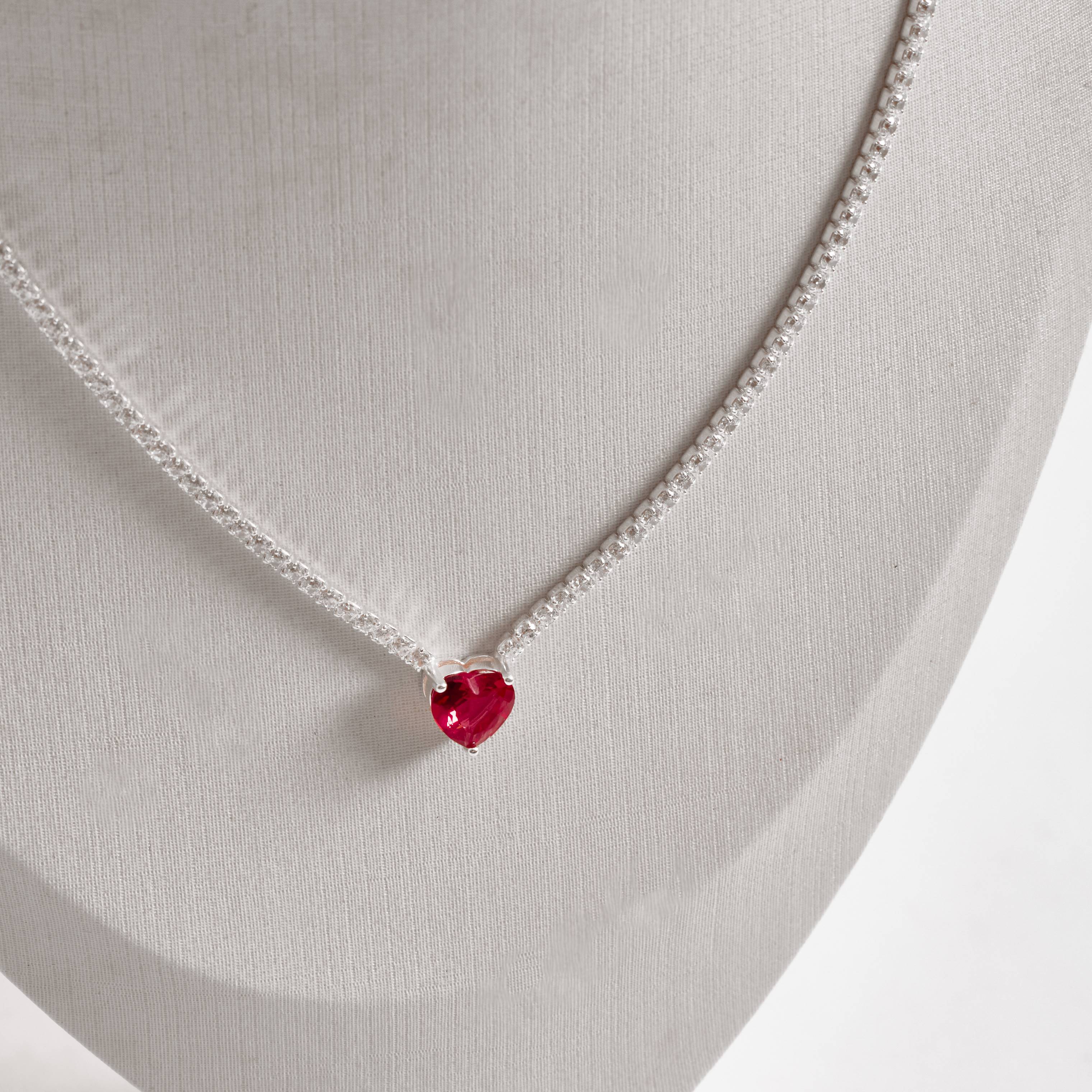 Imagem Secundária Colar Riviera 2.1 com zircônia coração rubi 9mm 40+5cm