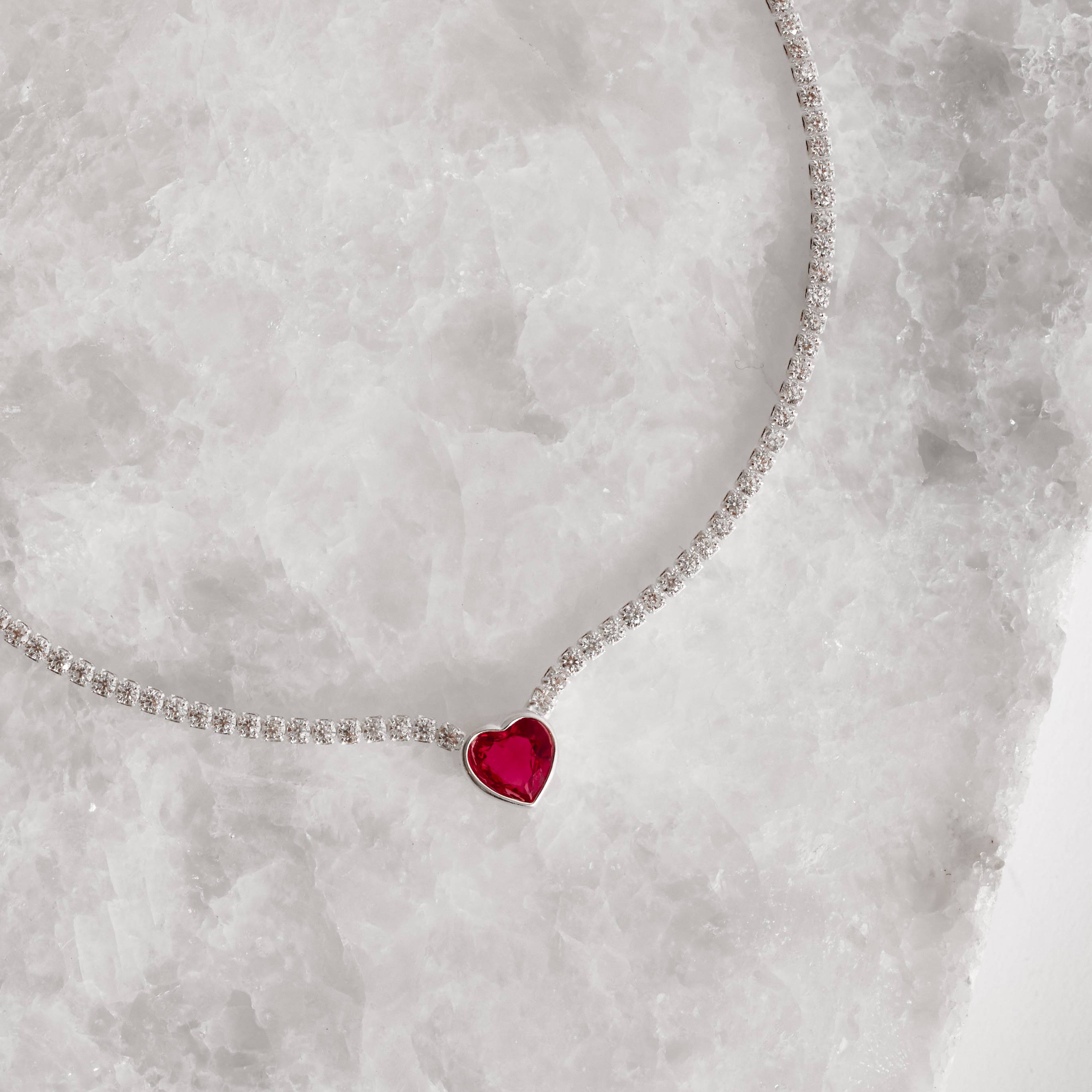 Imagem Colar Riviera 1.9 com zircônia coração rubi 7mm 40+5cm