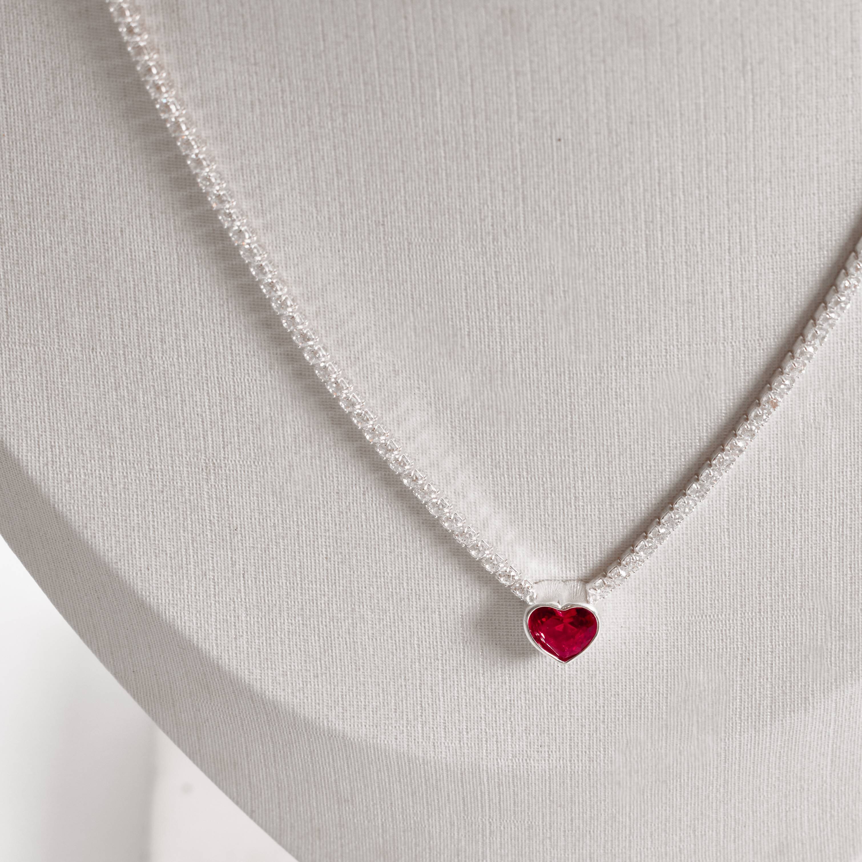 Imagem Secundária Colar Riviera 1.9 com zircônia coração rubi 7mm 40+5cm