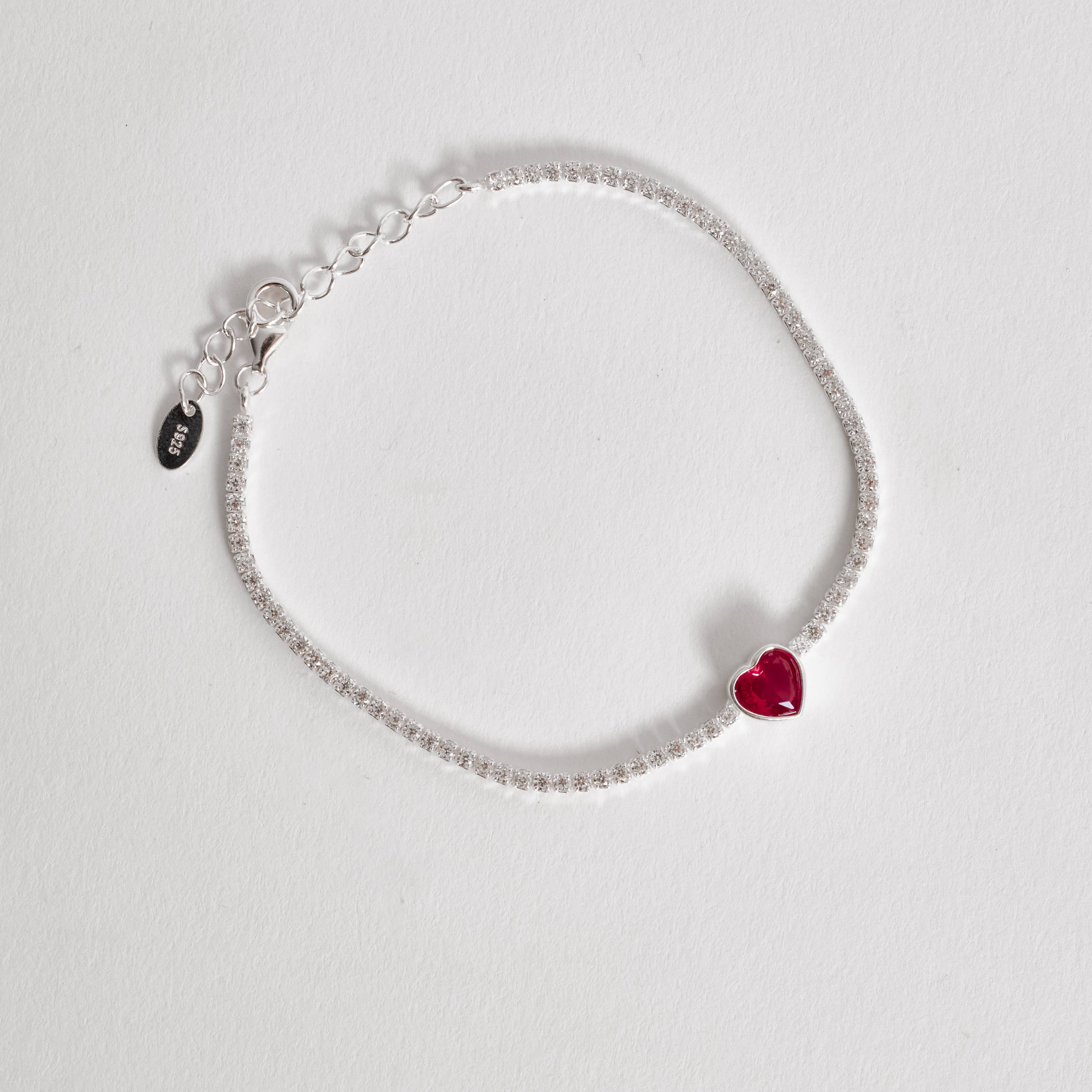 Imagem Secundária Pulseira Riviera 1.9 com zircônia coração rubi 16cm com alongadora