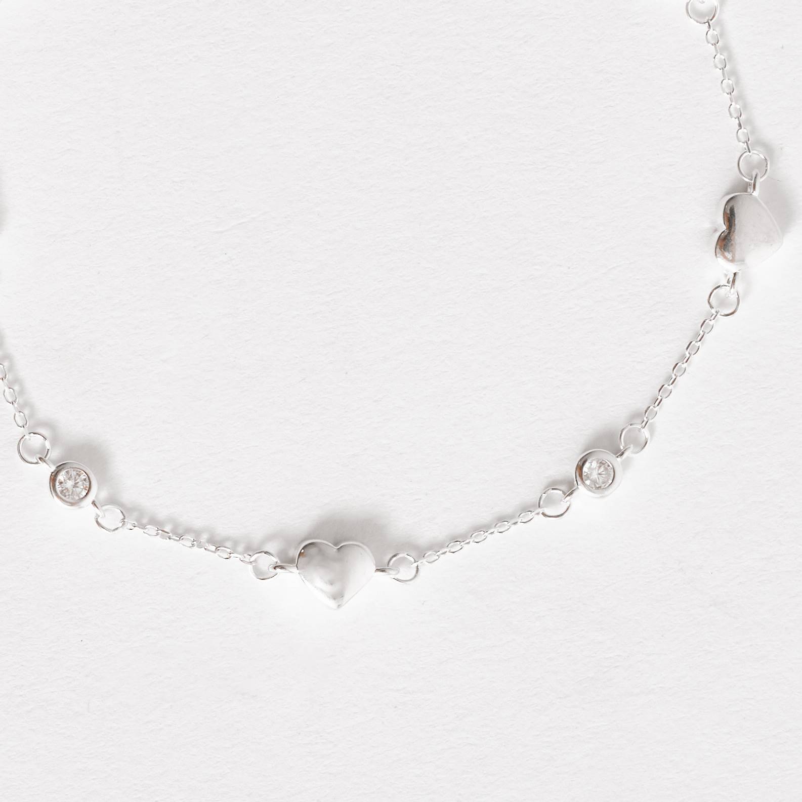 Pulseira entremeios zircônia e coração 16+5cm