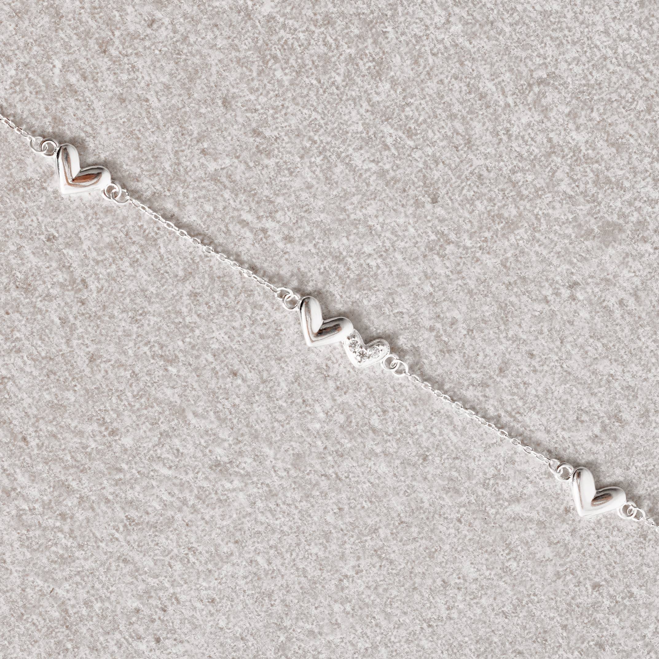 Pulseira entremeios corações com cravejado 16+5cm