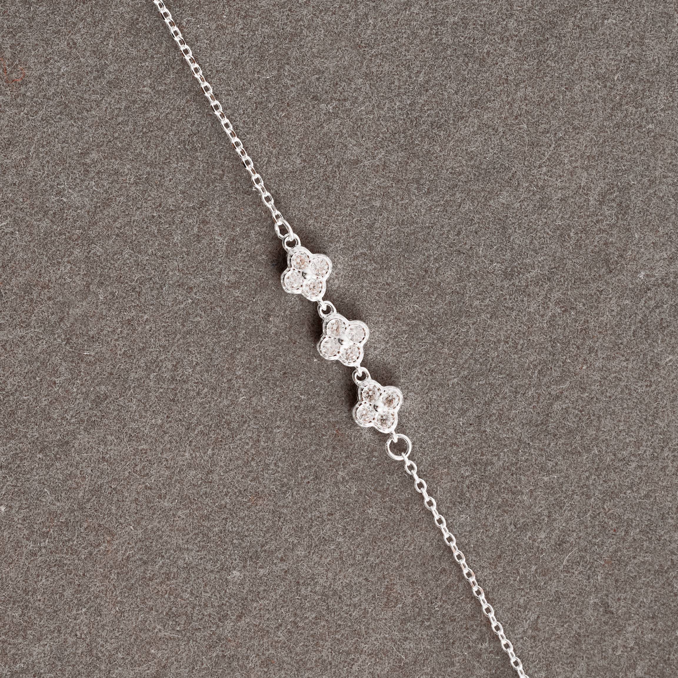 Pulseira entremeio trevos cravejados 5mm 16+5cm