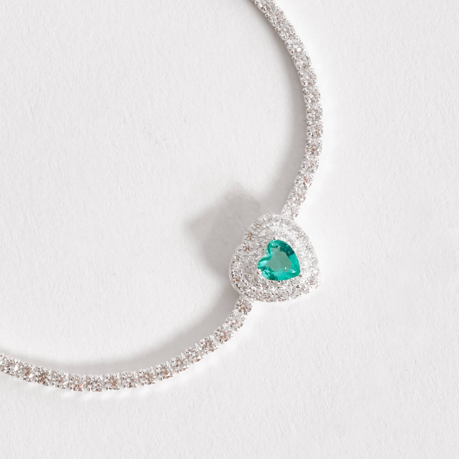 Pulseira Riviera 2.1 zircônia coração acqua com cravejado 16+4cm