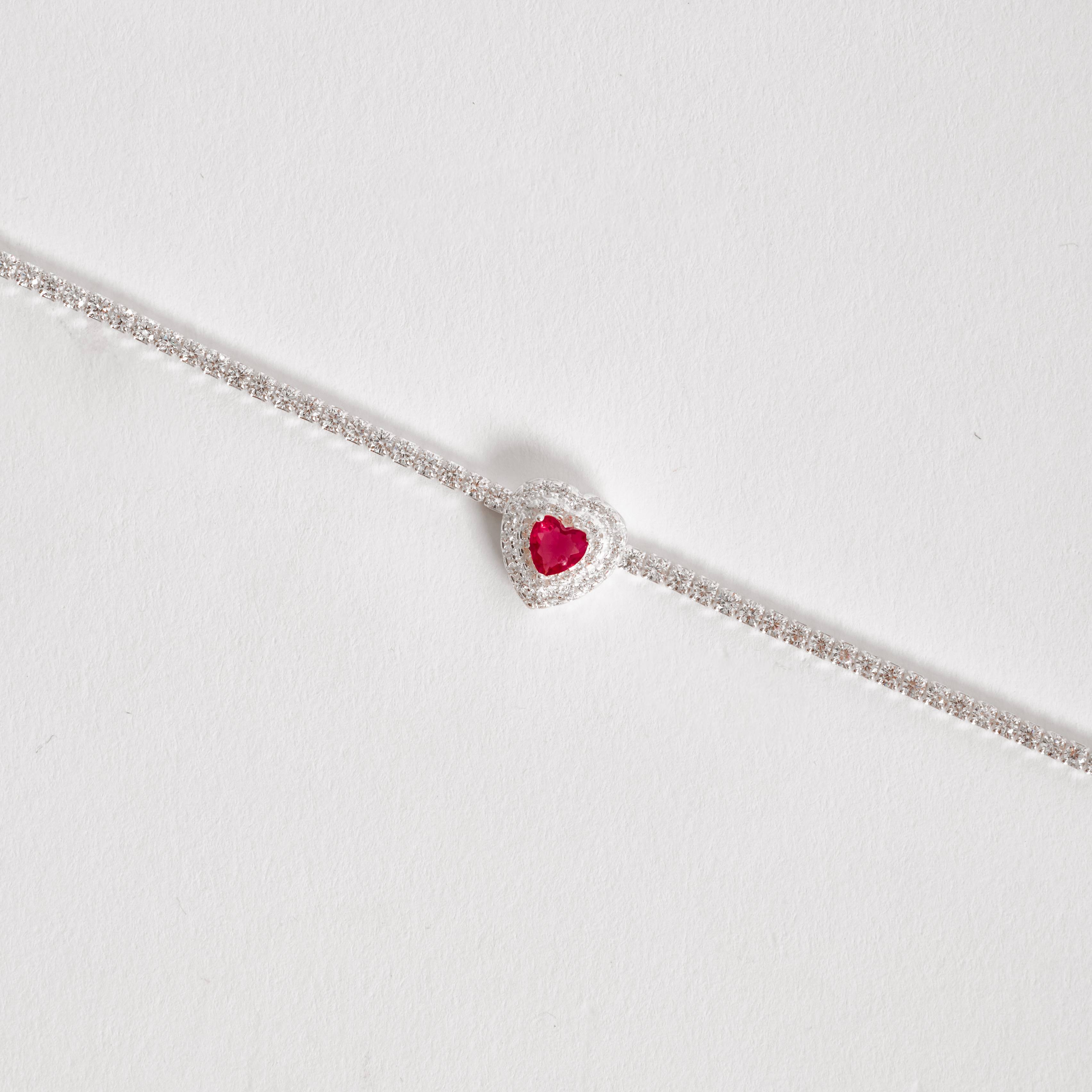 Imagem Secundária Pulseira Riviera 2.1 zircônia coração rubi com cravejado 16+4cm