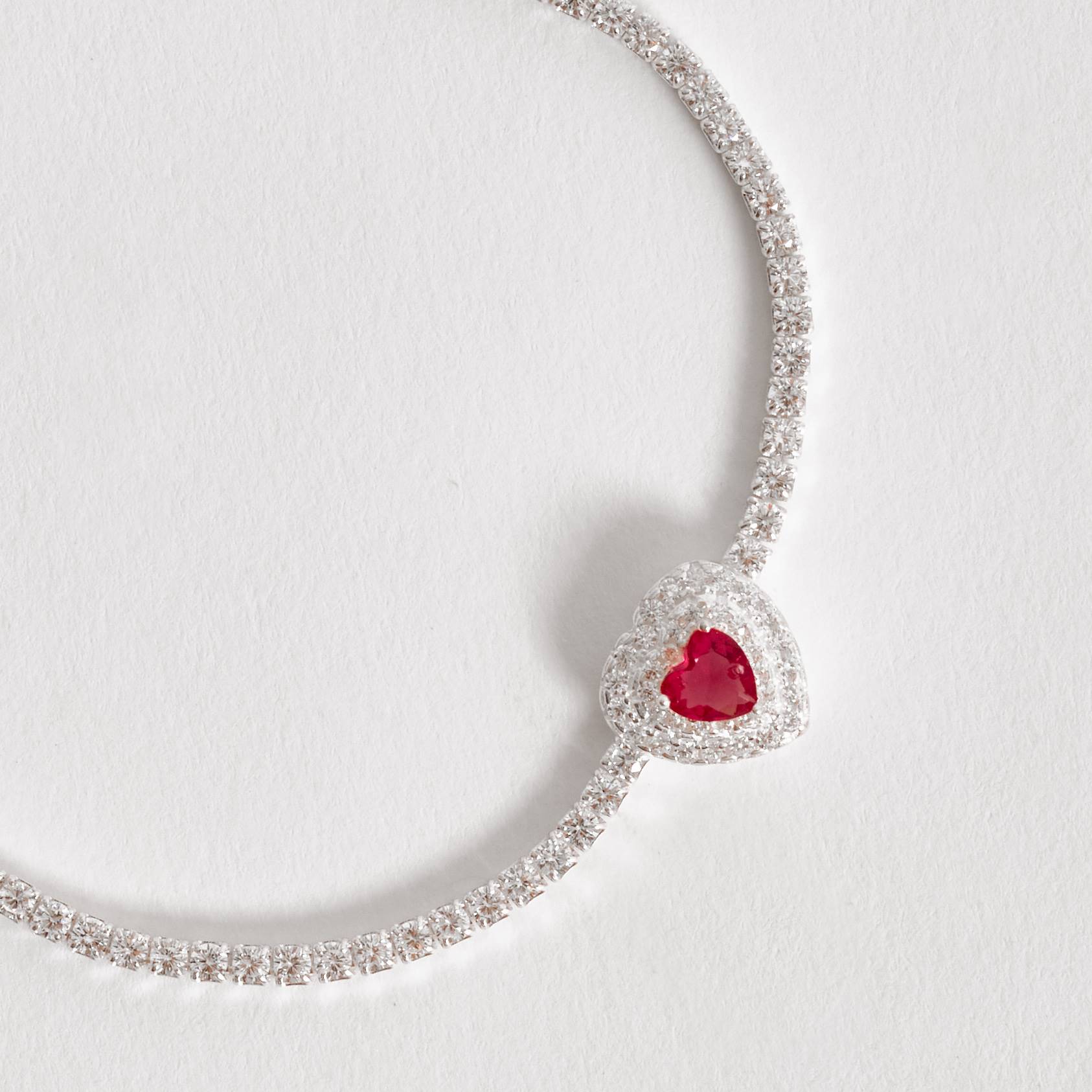 Pulseira Riviera 2.1 zircônia coração rubi com cravejado 16+4cm