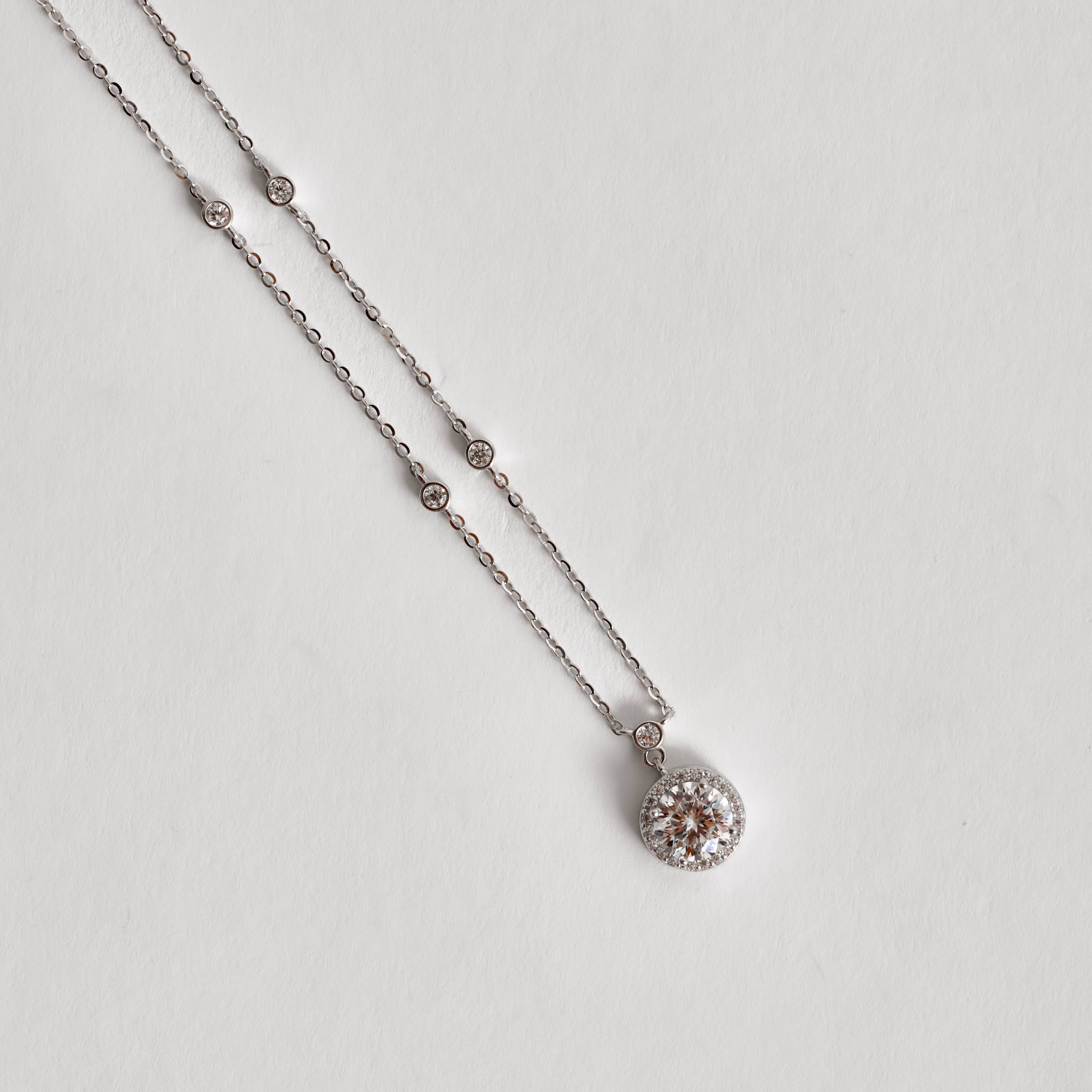 Imagem Colar entremeios e pingente moissanite 6.5mm com cravejado corrente cadeadinho 40+5cm ródio