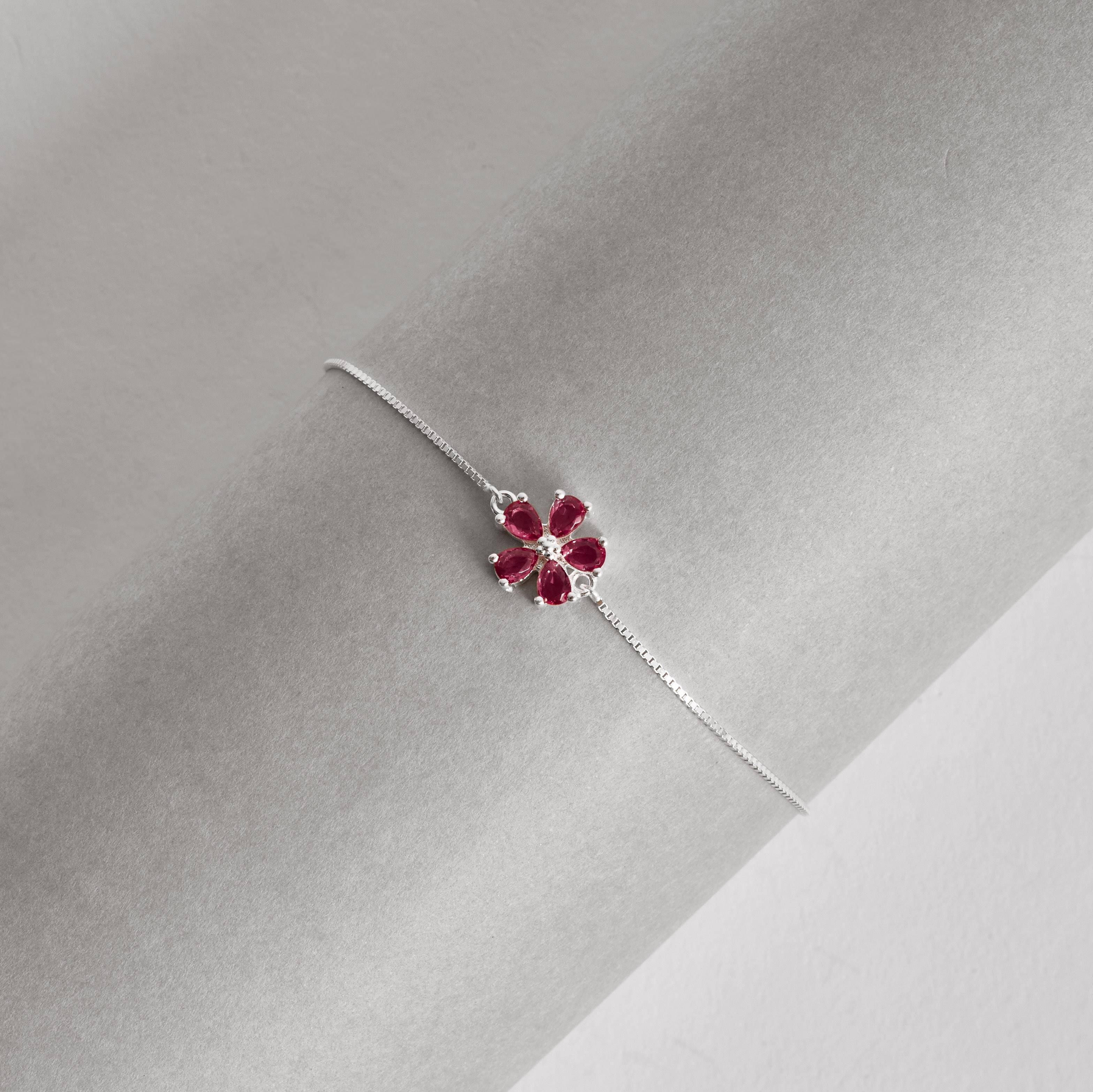 Pulseira entremeio flor cravejada cereja 11mm 16+4cm