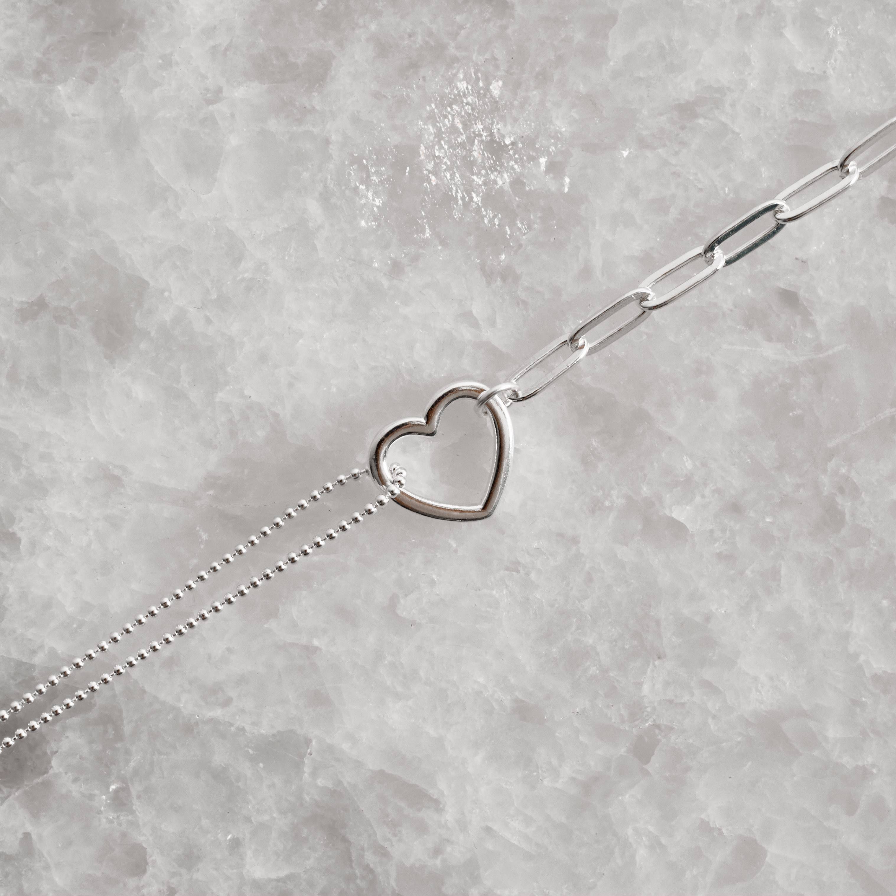 Pulseira entremeio coração vazado 14mm correntes bolinhas e cartier 15+5cm