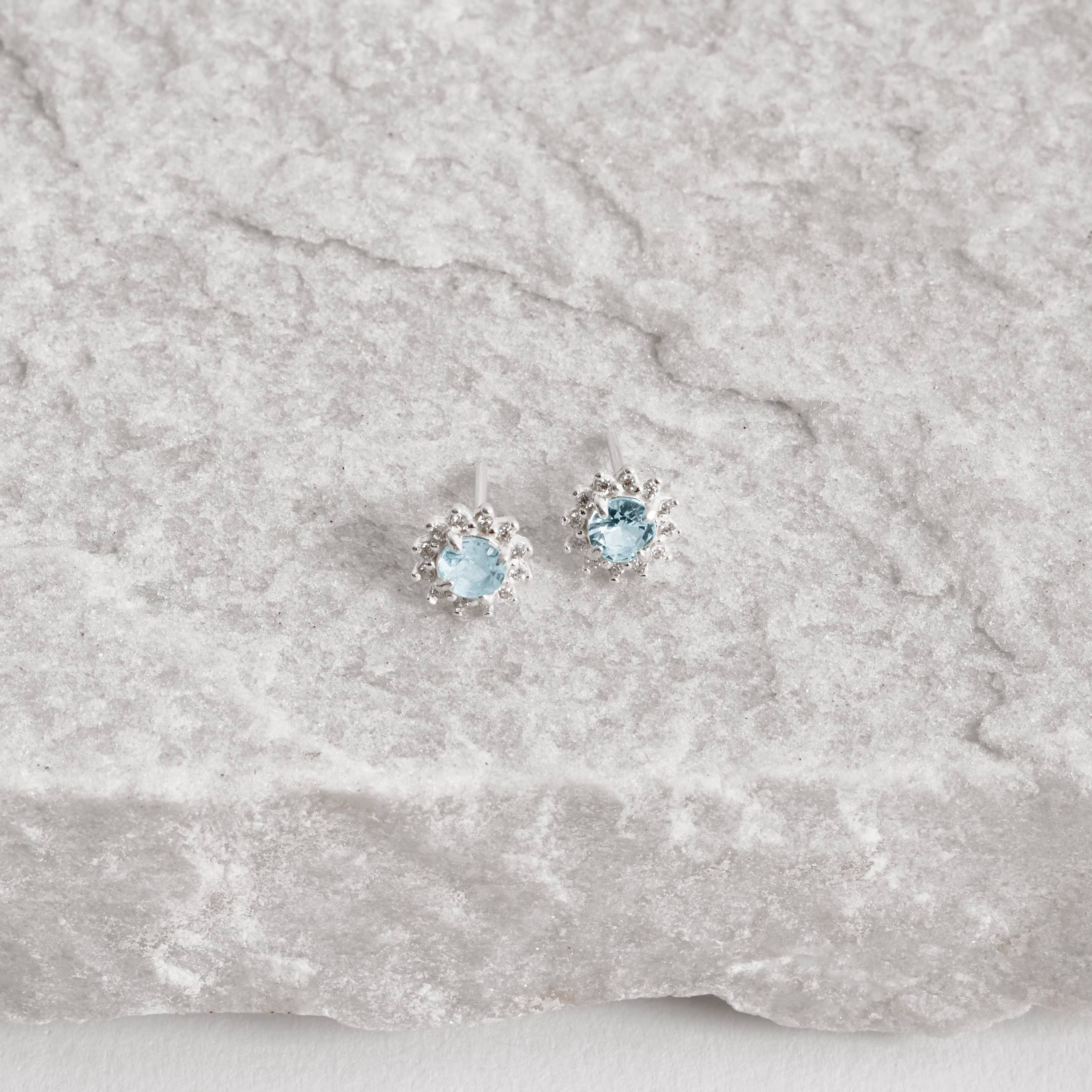 Imagem Secundária Brinco zircônia redonda azul claro com cravejado 7mm