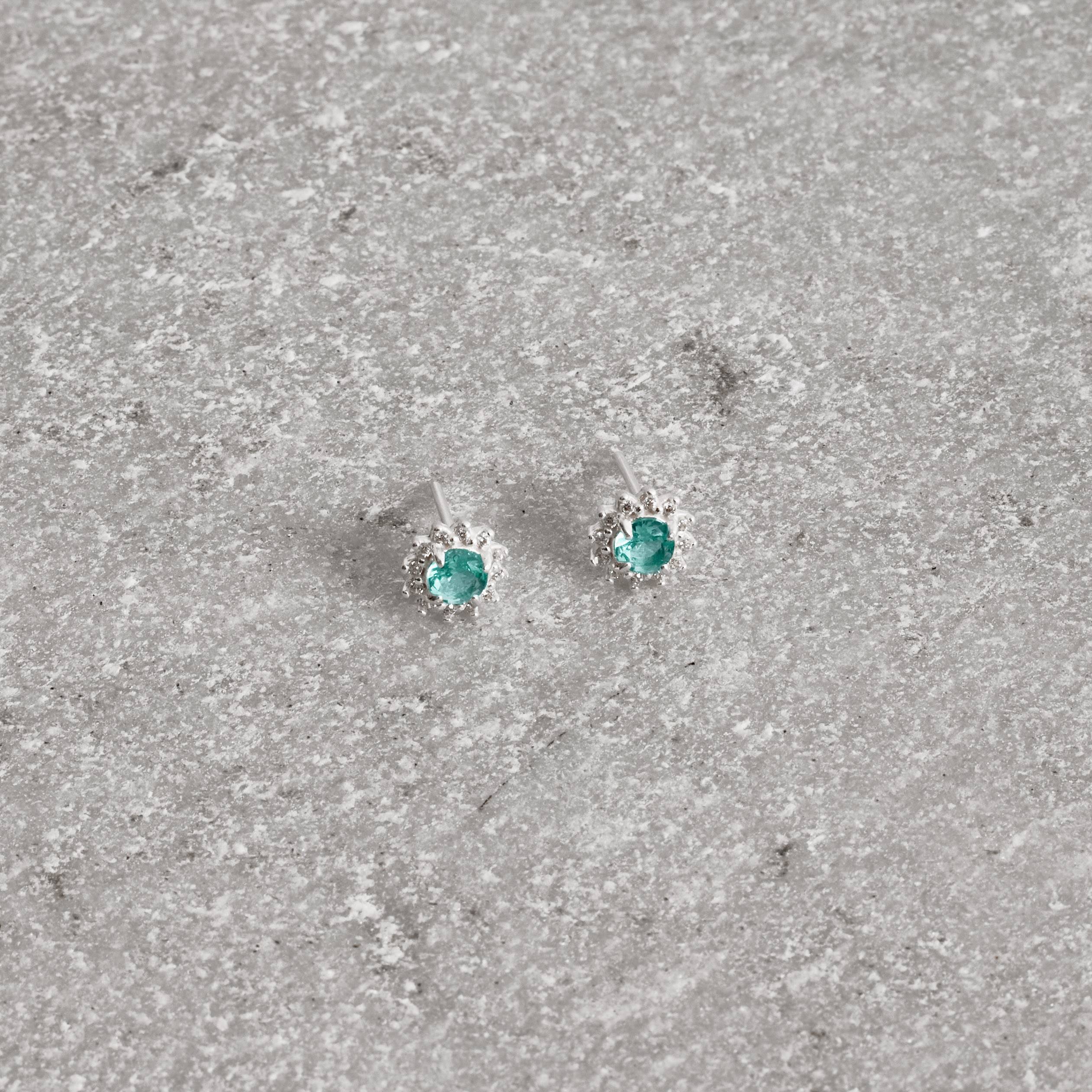 Imagem Secundária Brinco zircônia redonda acqua com cravejado 7mm