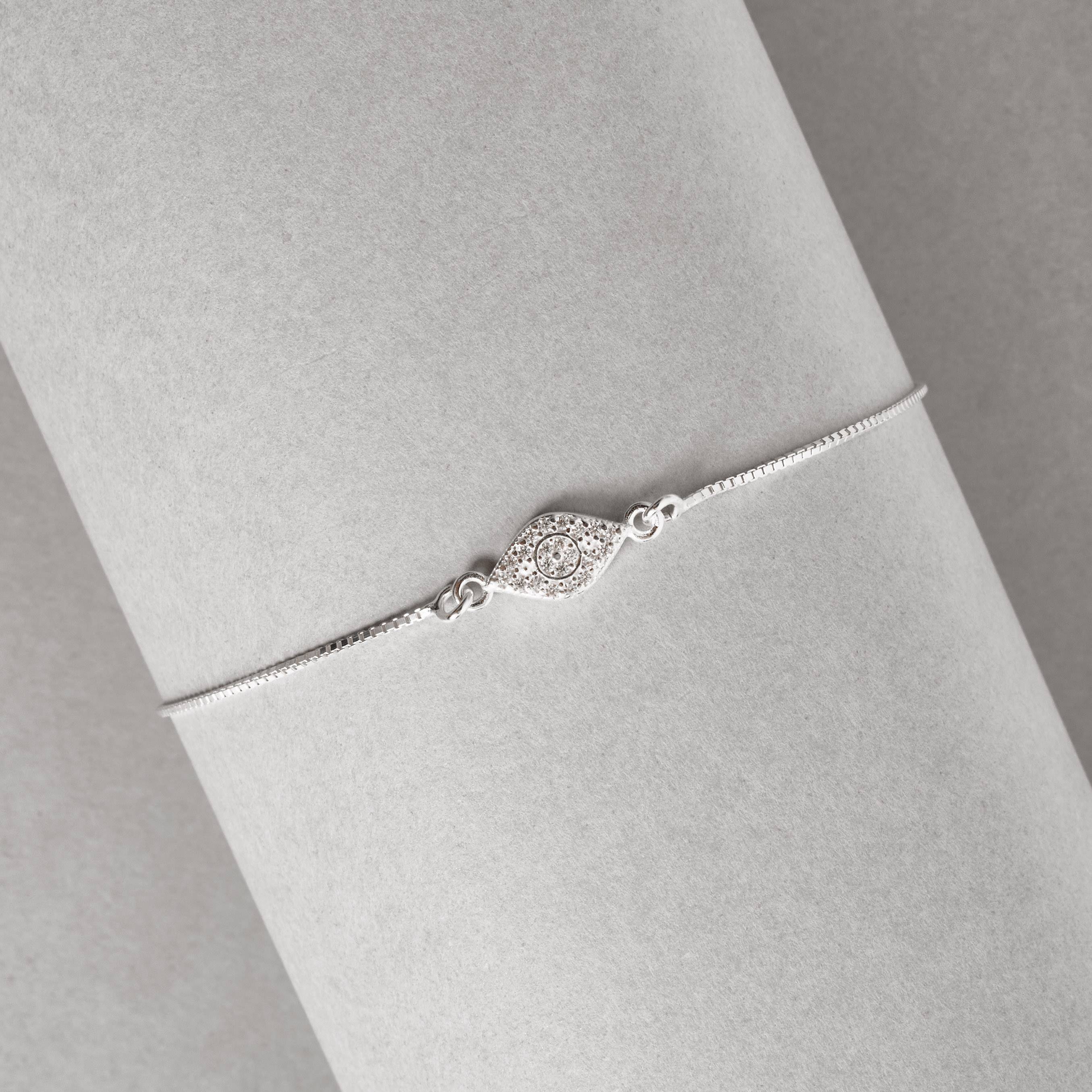 Pulseira entremeio olho cravejado 11mm v15 16cm com alongadora