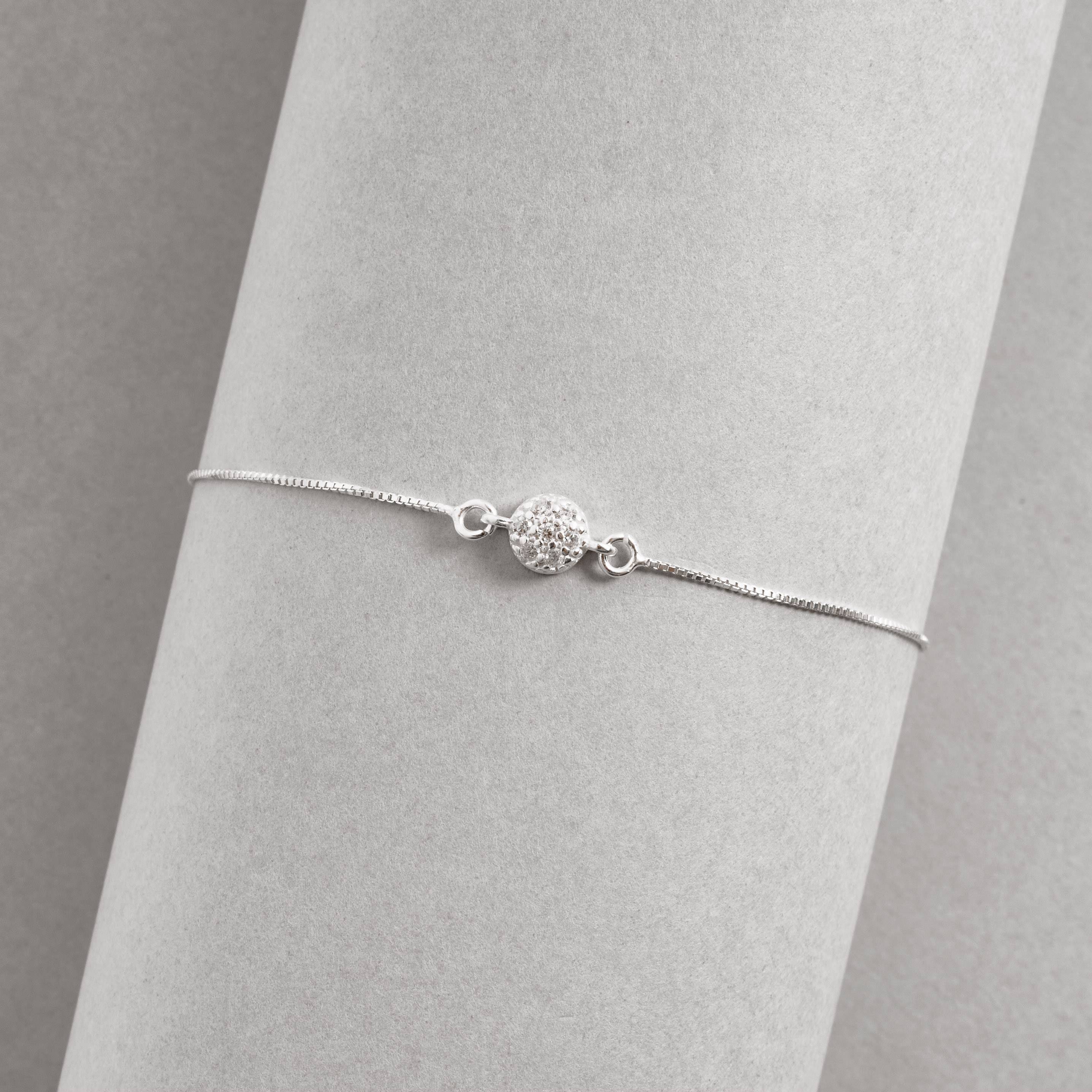 Pulseira entremeio botão cravejado 6mm v12 16cm com alongadora