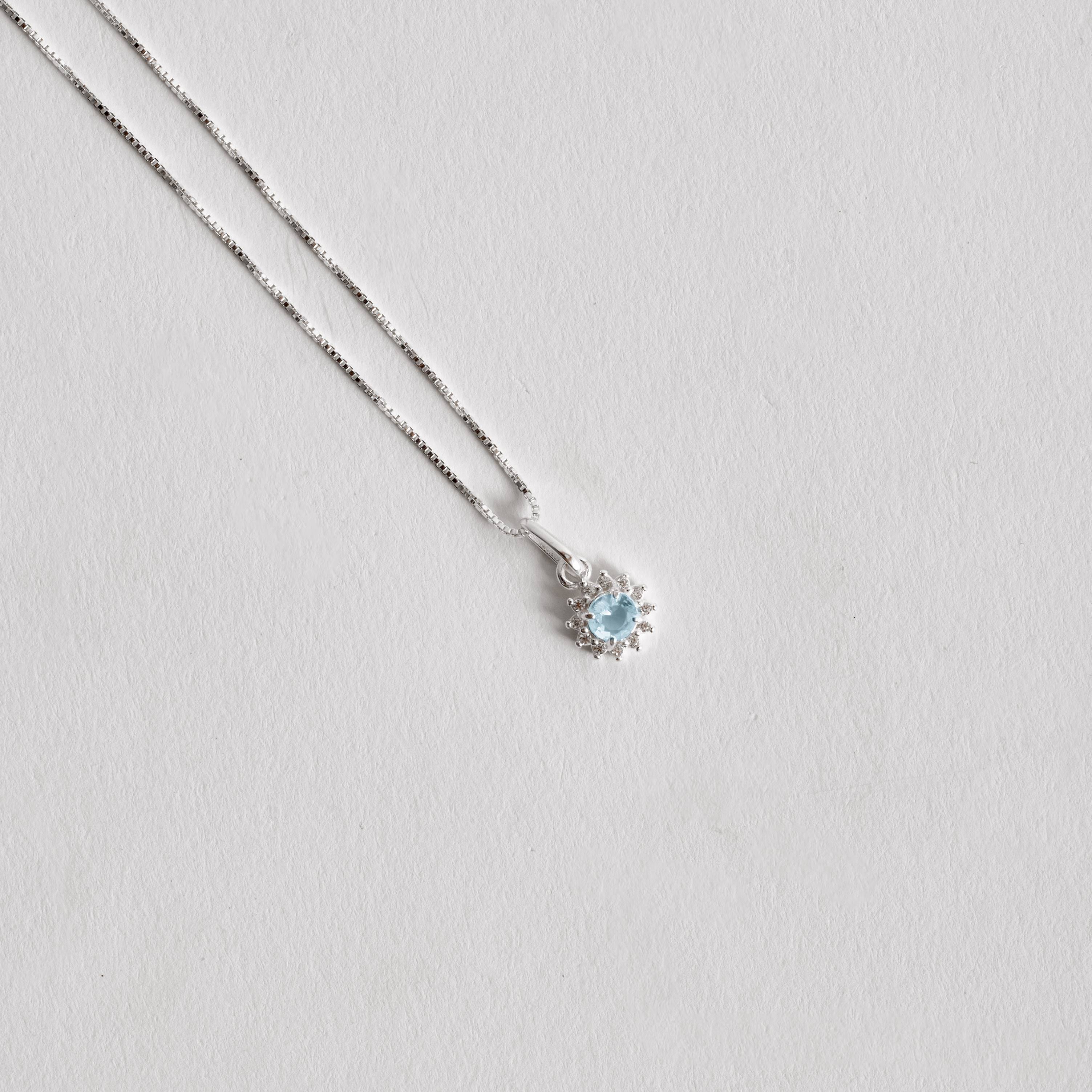 Imagem Secundária Colar pingente zircônia redonda azul claro com cravejado 7mm 45cm