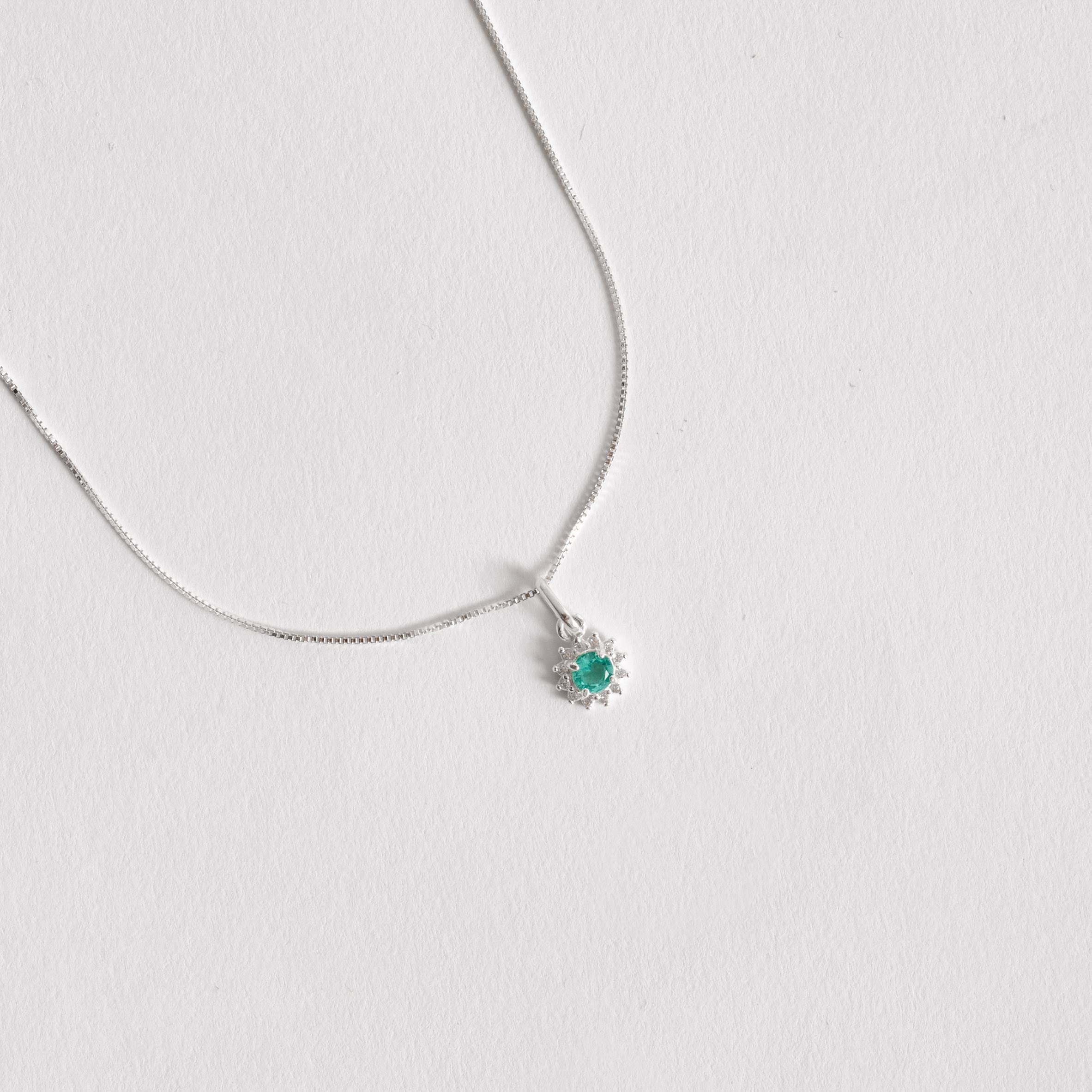 Imagem Secundária Colar pingente zircônia redonda acqua com cravejado 7mm 45cm