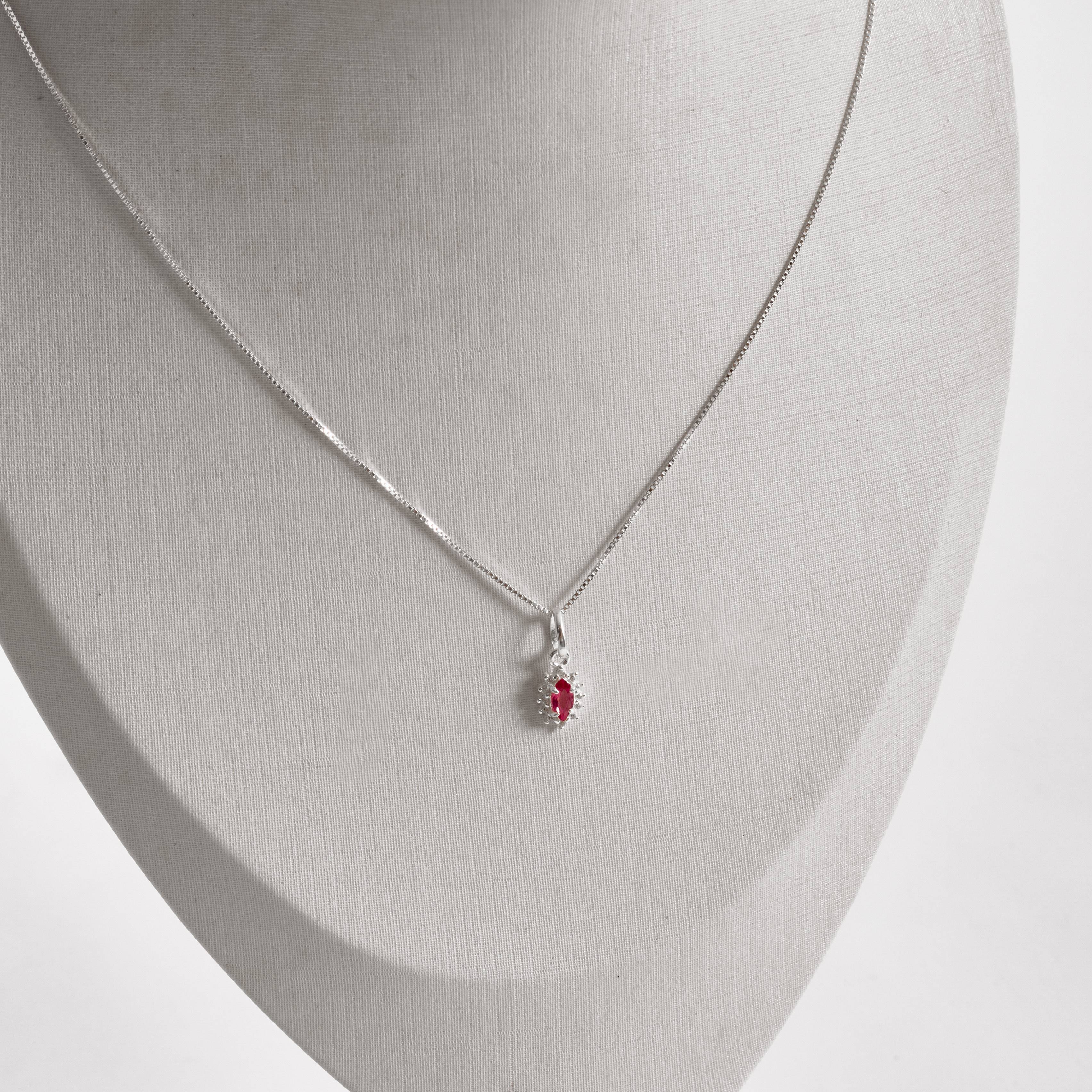 Imagem Colar pingente zircônia navete cereja com cravejado 9mm 45cm