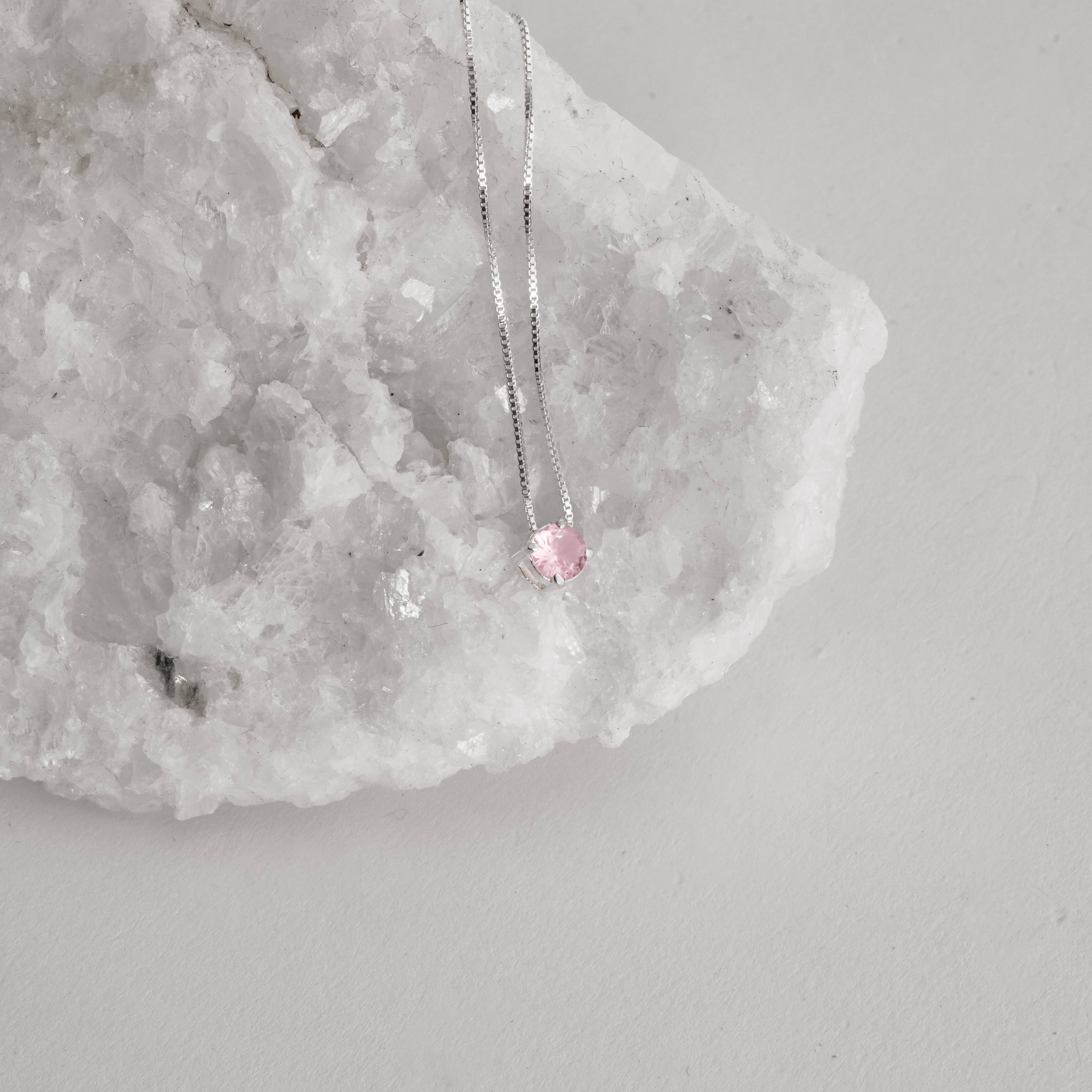 Imagem Secundária Colar zircônia redonda rosa 5mm 40cm