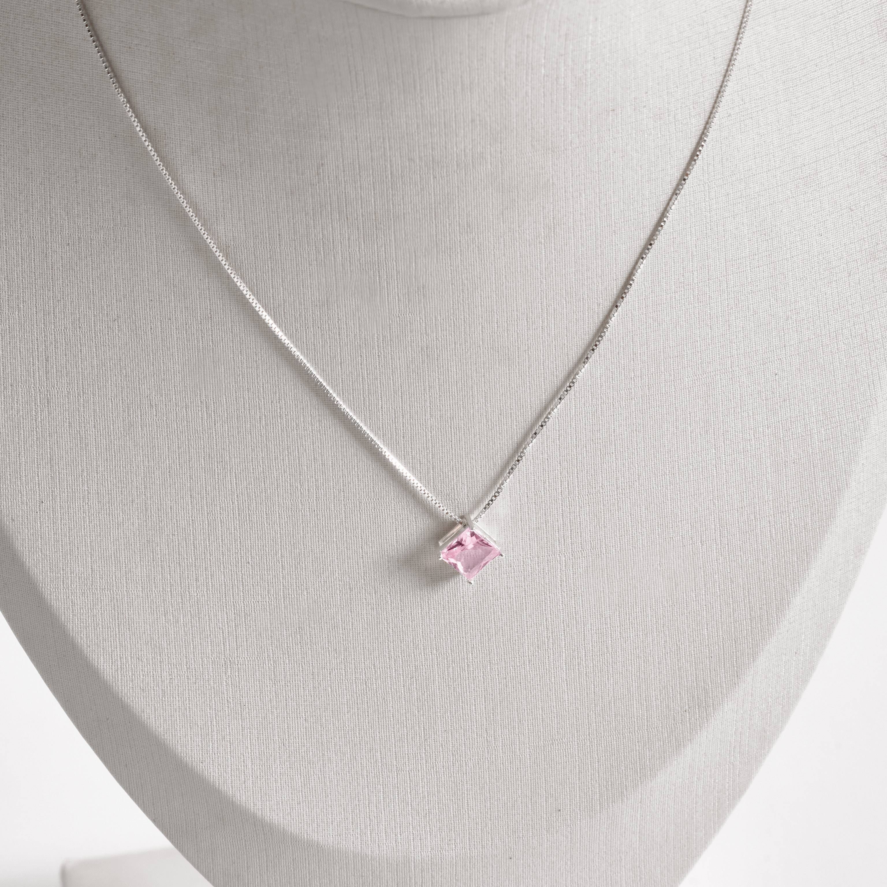 Imagem Colar zircônia losango rosa 10mm 45cm