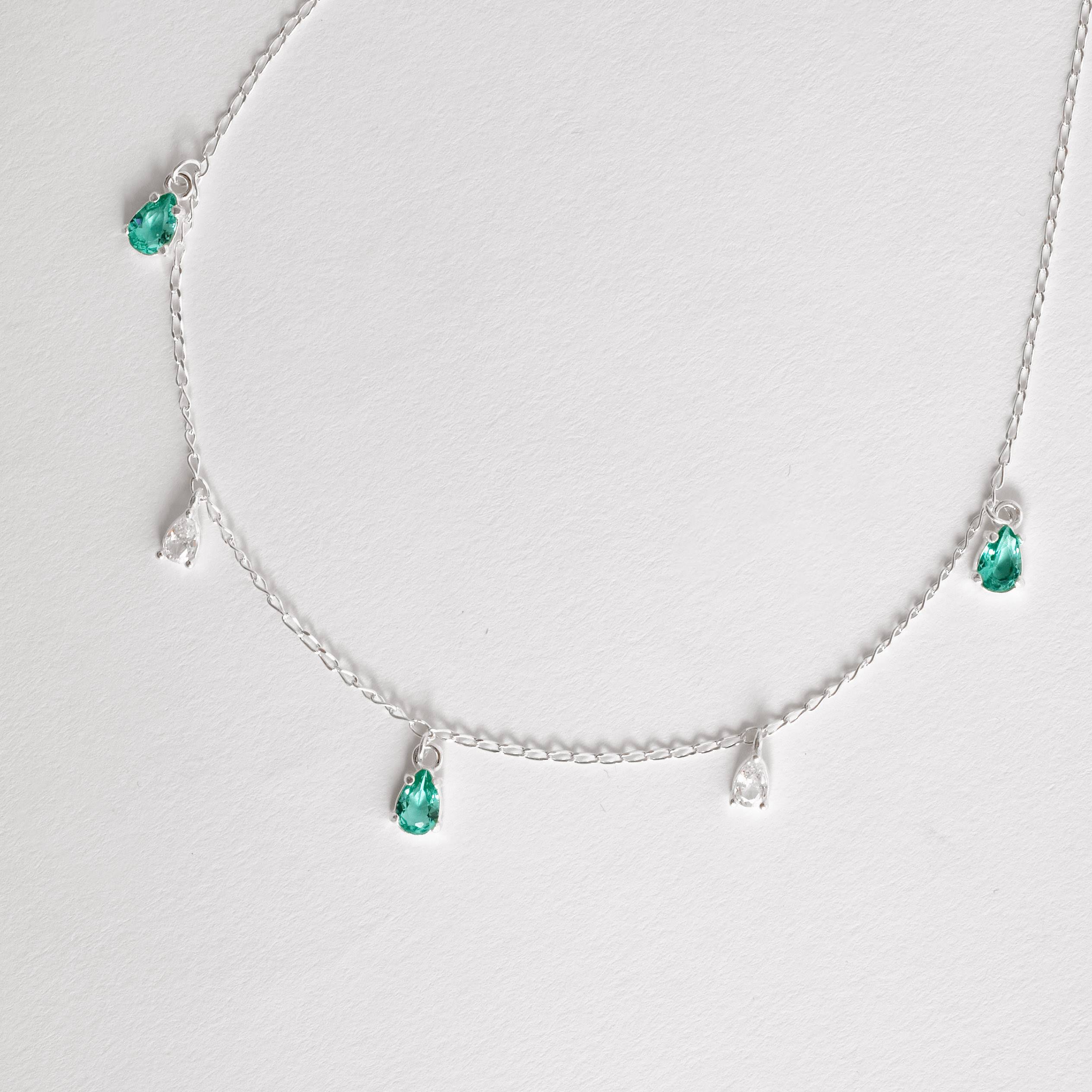 Imagem Secundária Colar pingentes zircônias gota cristal 5mm e acqua 6mm corrente grumet 45cm