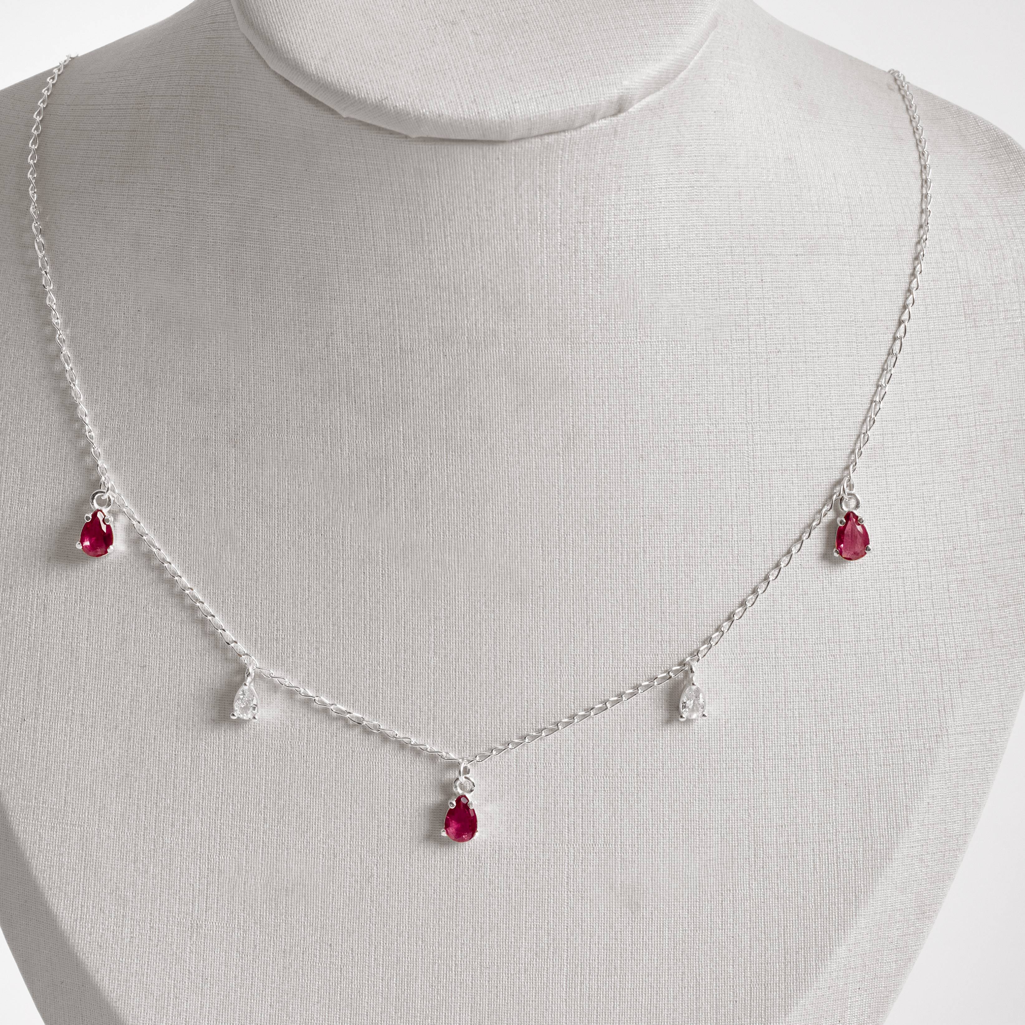 Imagem Colar pingentes zircônias gota cristal 5mm e cereja 6mm corrente grumet 45cm